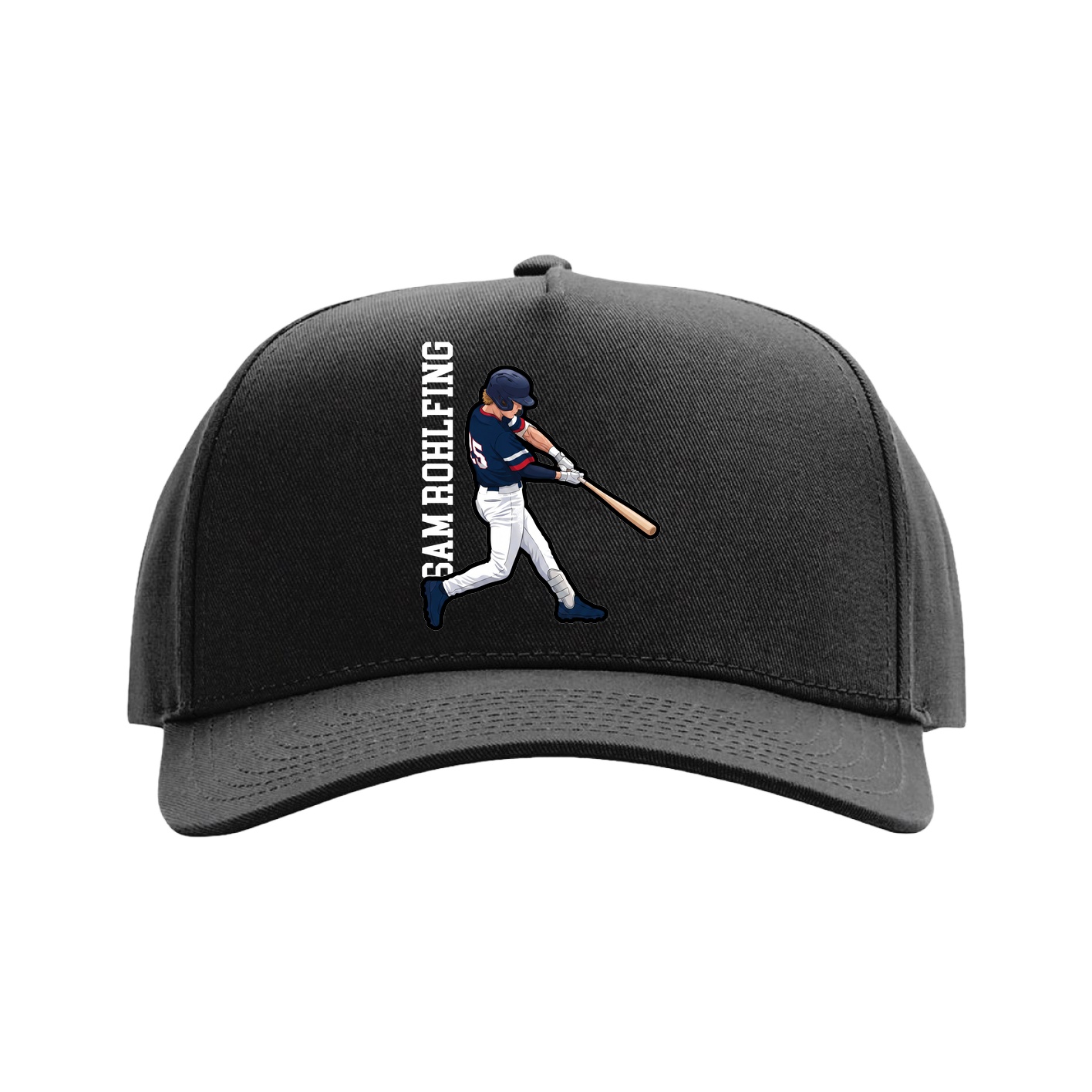 Full Fabric Five-Panel Champ Cap — Name Vertical in Black