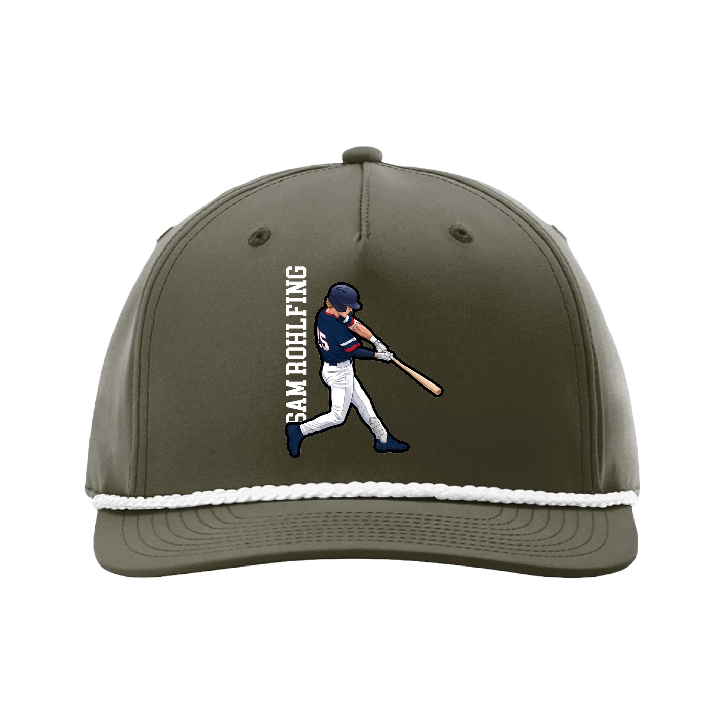 Five-Panel Classic Rope Cap — Name Vertical in Green