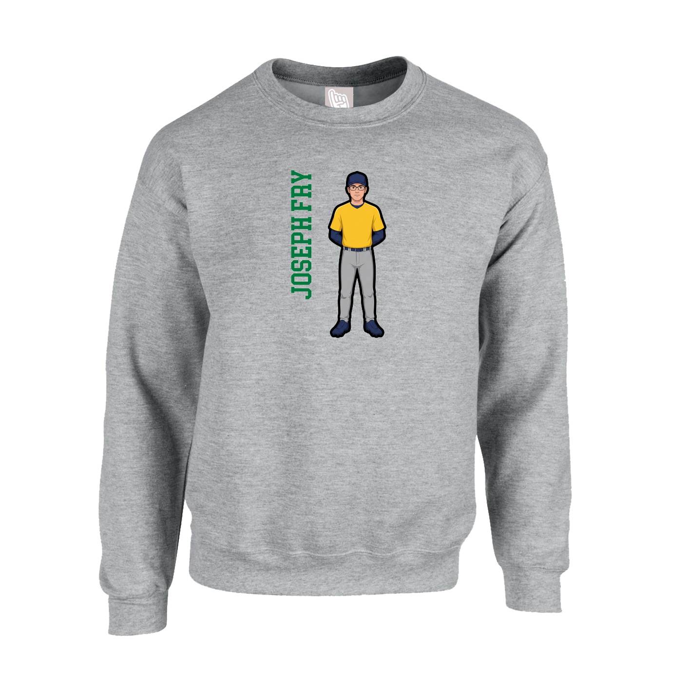 Fleece Crew — Name Vertical in Grey