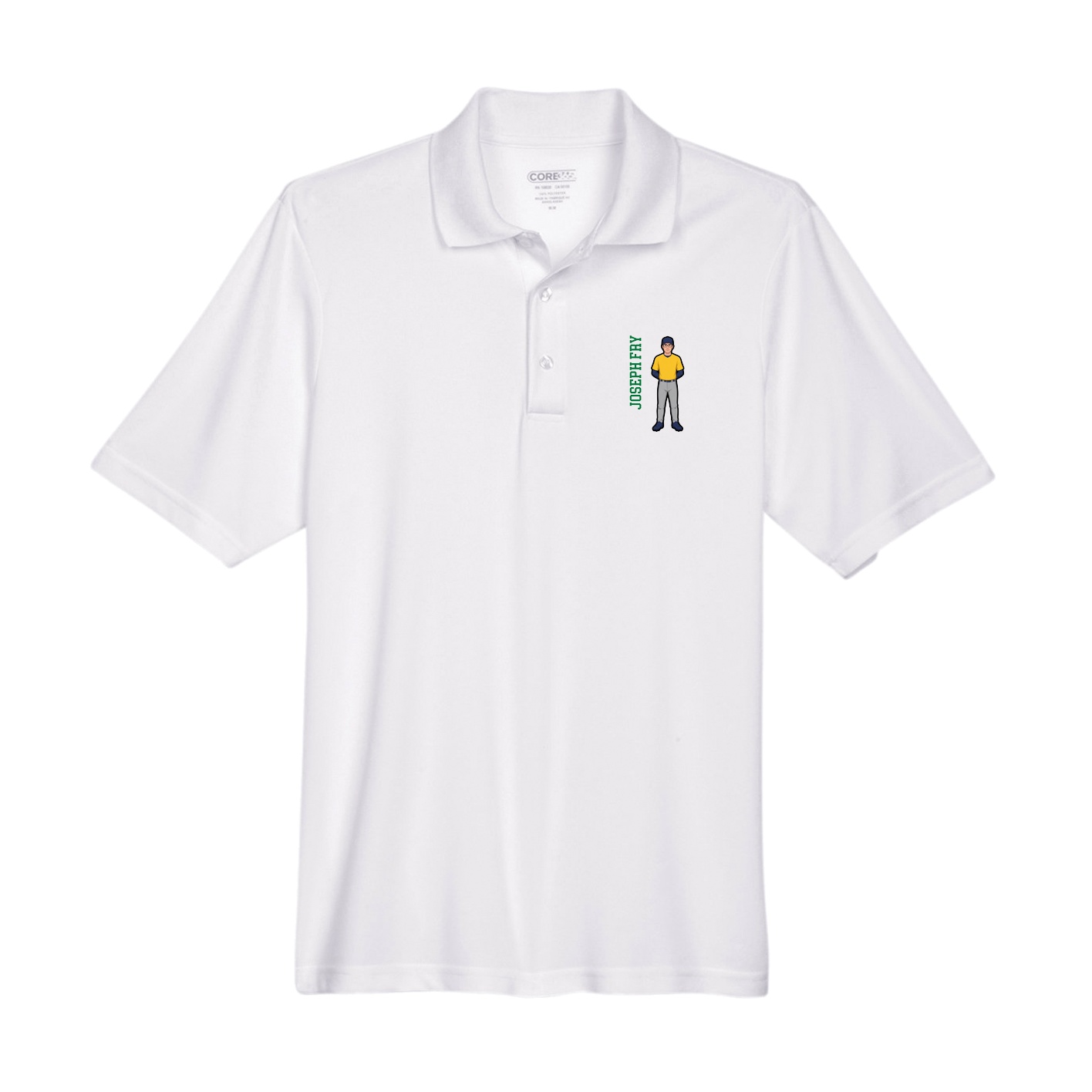 Performance Polo — Name Vertical in White