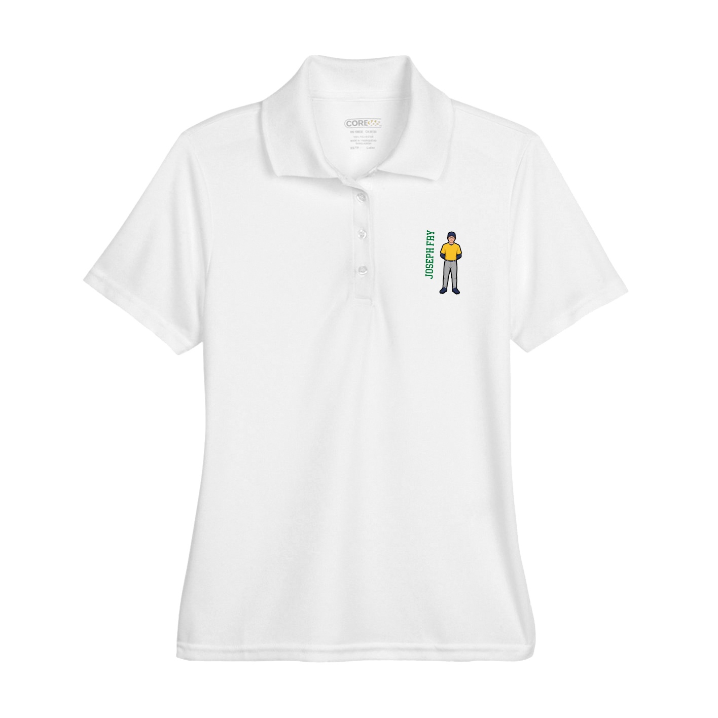 Womens Performance Polo — Name Vertical in White