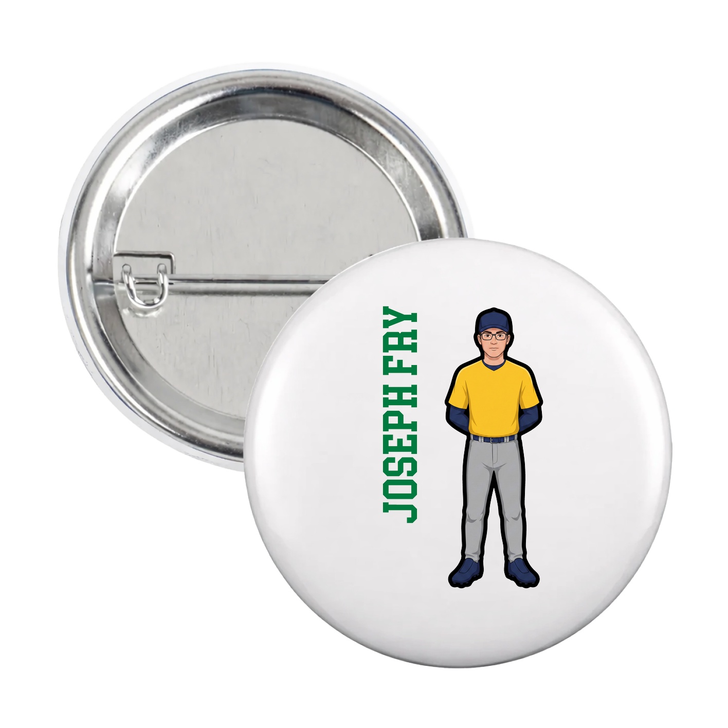 Game Day Button — Name Vertical in White
