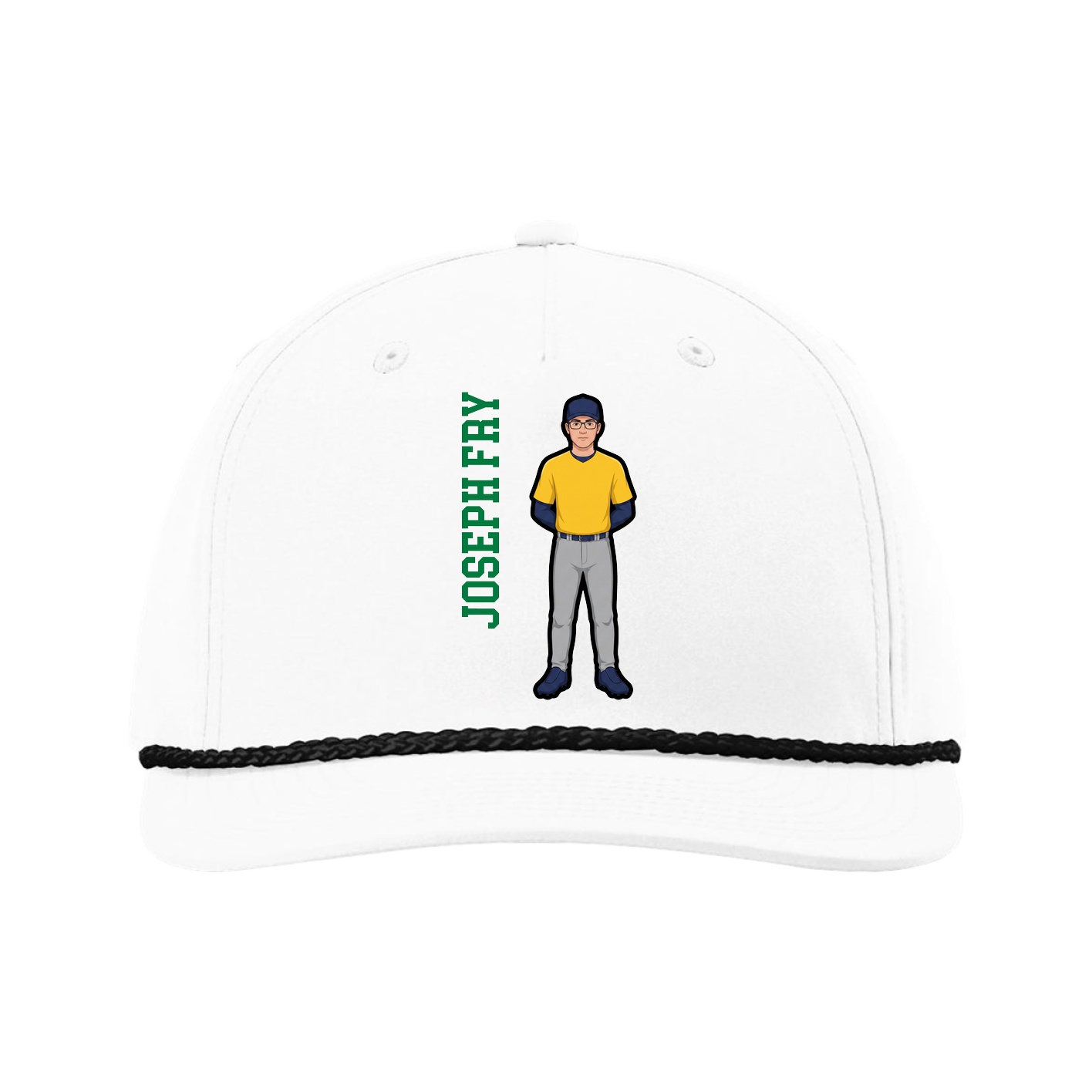 Five-Panel Classic Rope Cap — Name Vertical in White