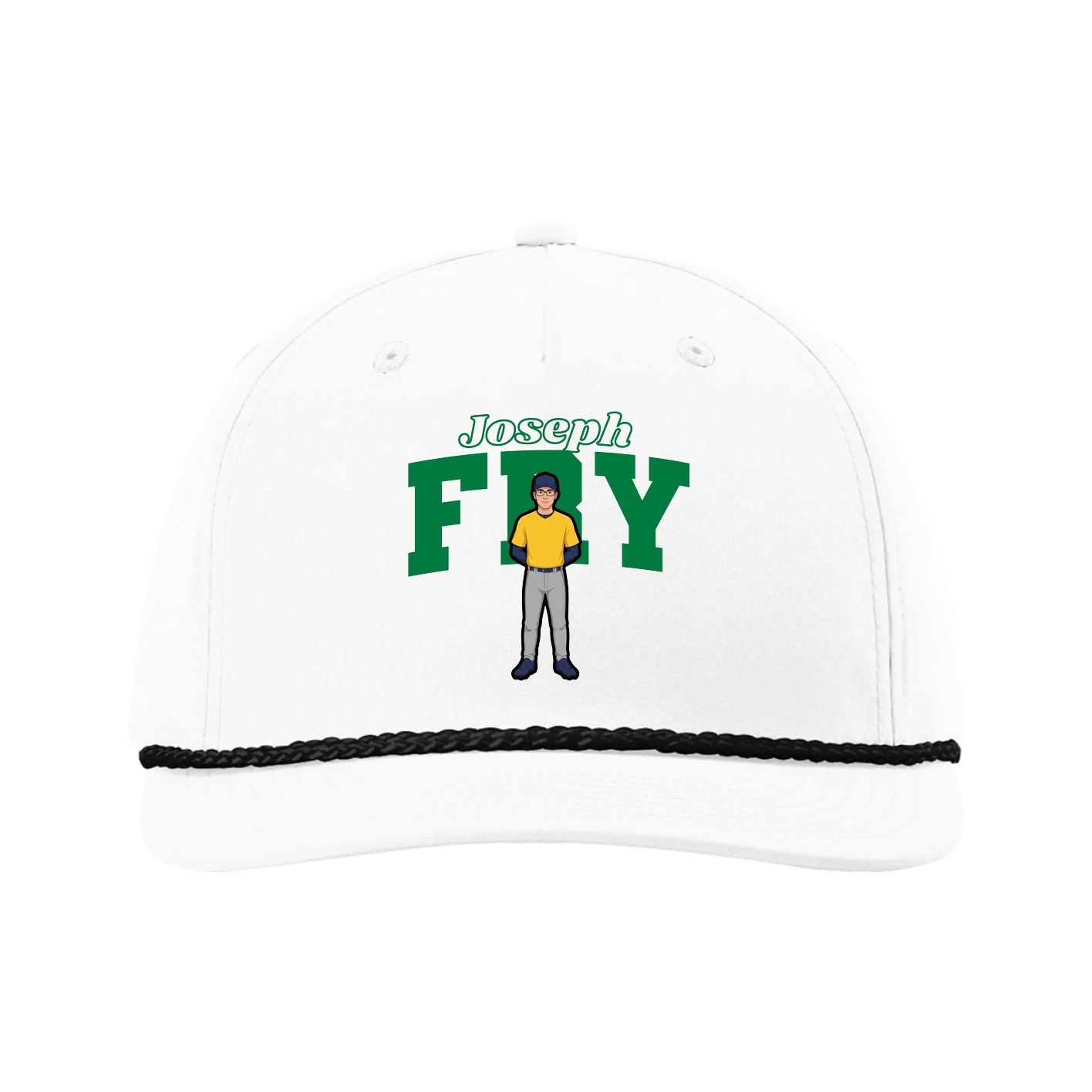 Five-Panel Classic Rope Cap — Name Arch in White