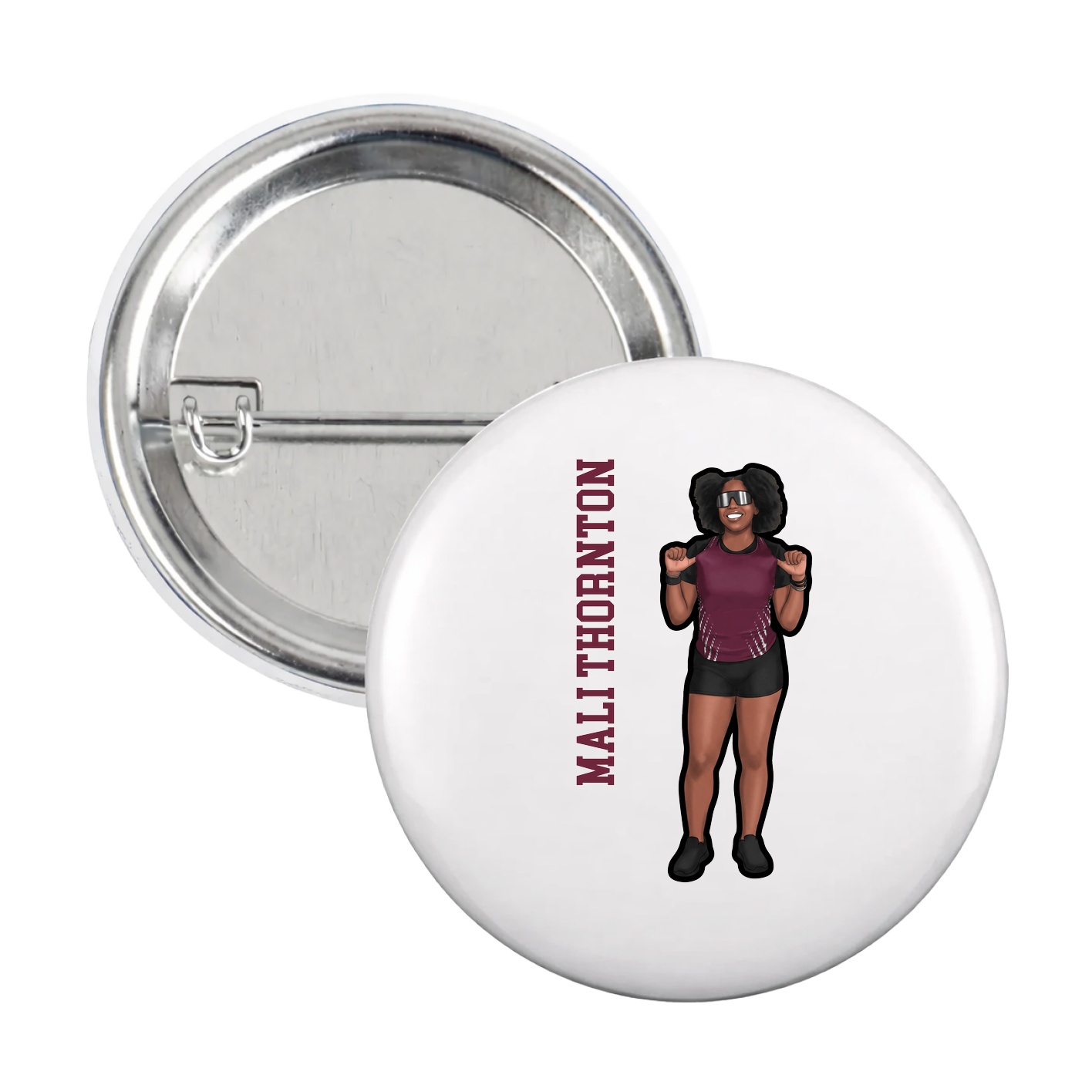 Game Day Button — Name Vertical in White