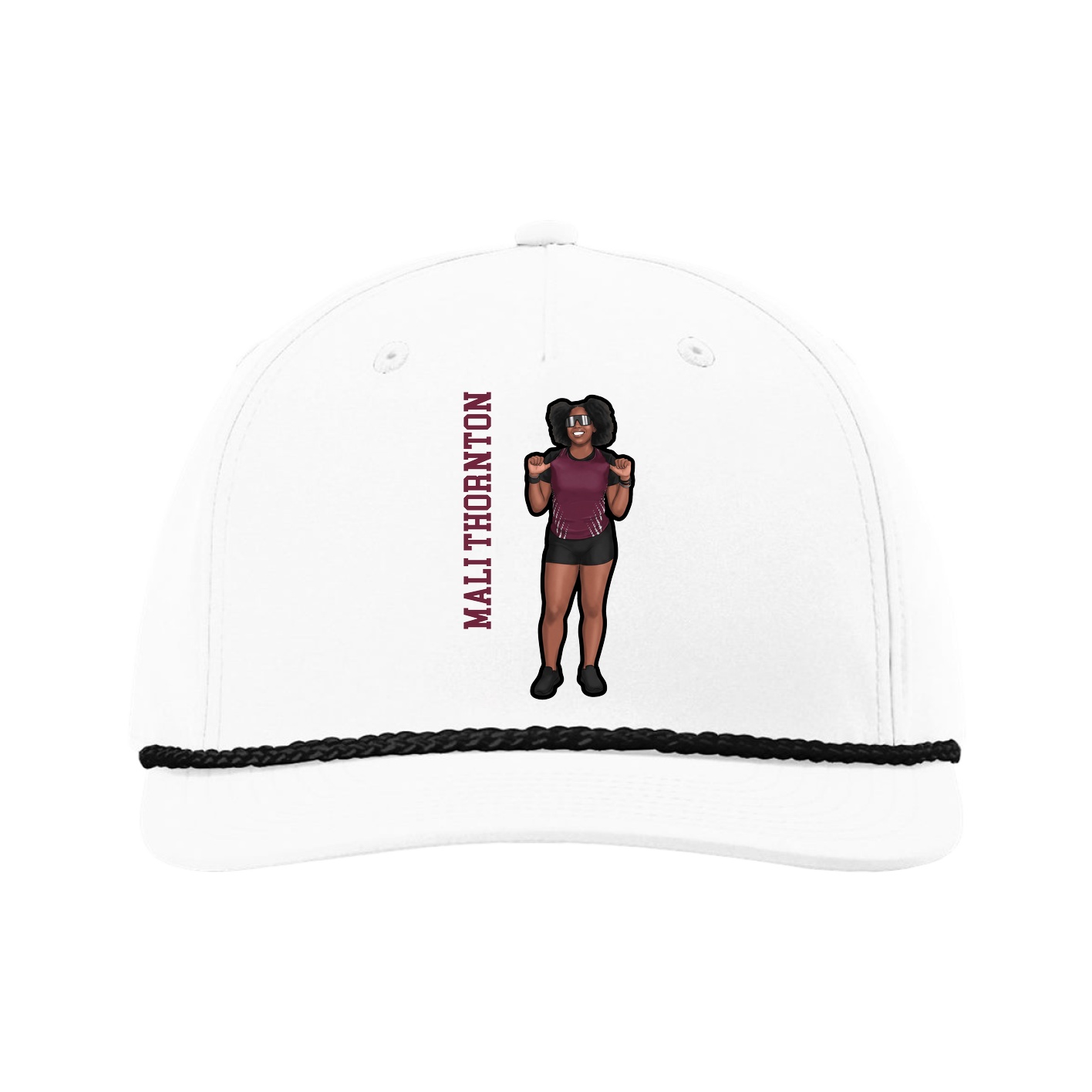 Five-Panel Classic Rope Cap — Name Vertical in White