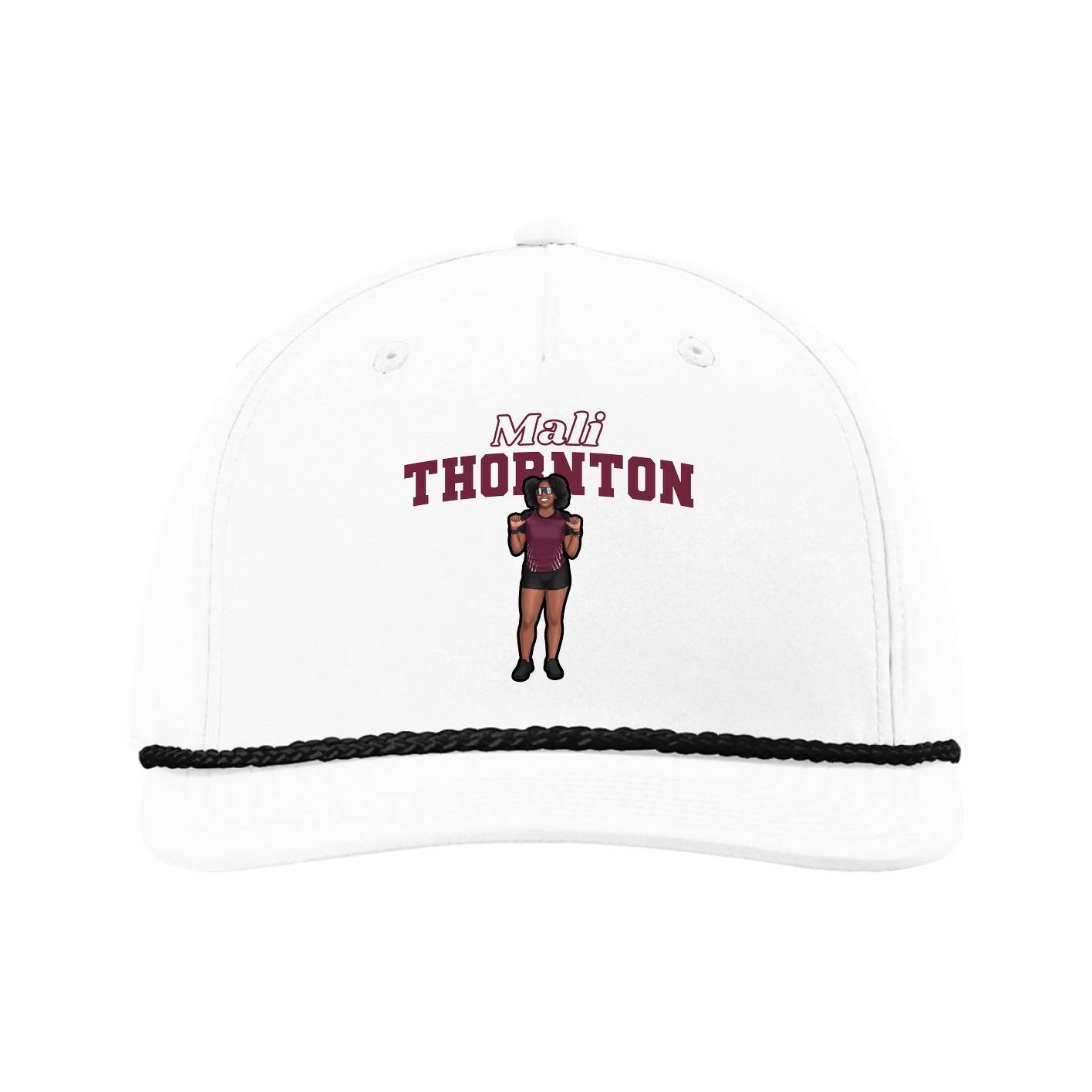 Five-Panel Classic Rope Cap — Name Arch in White