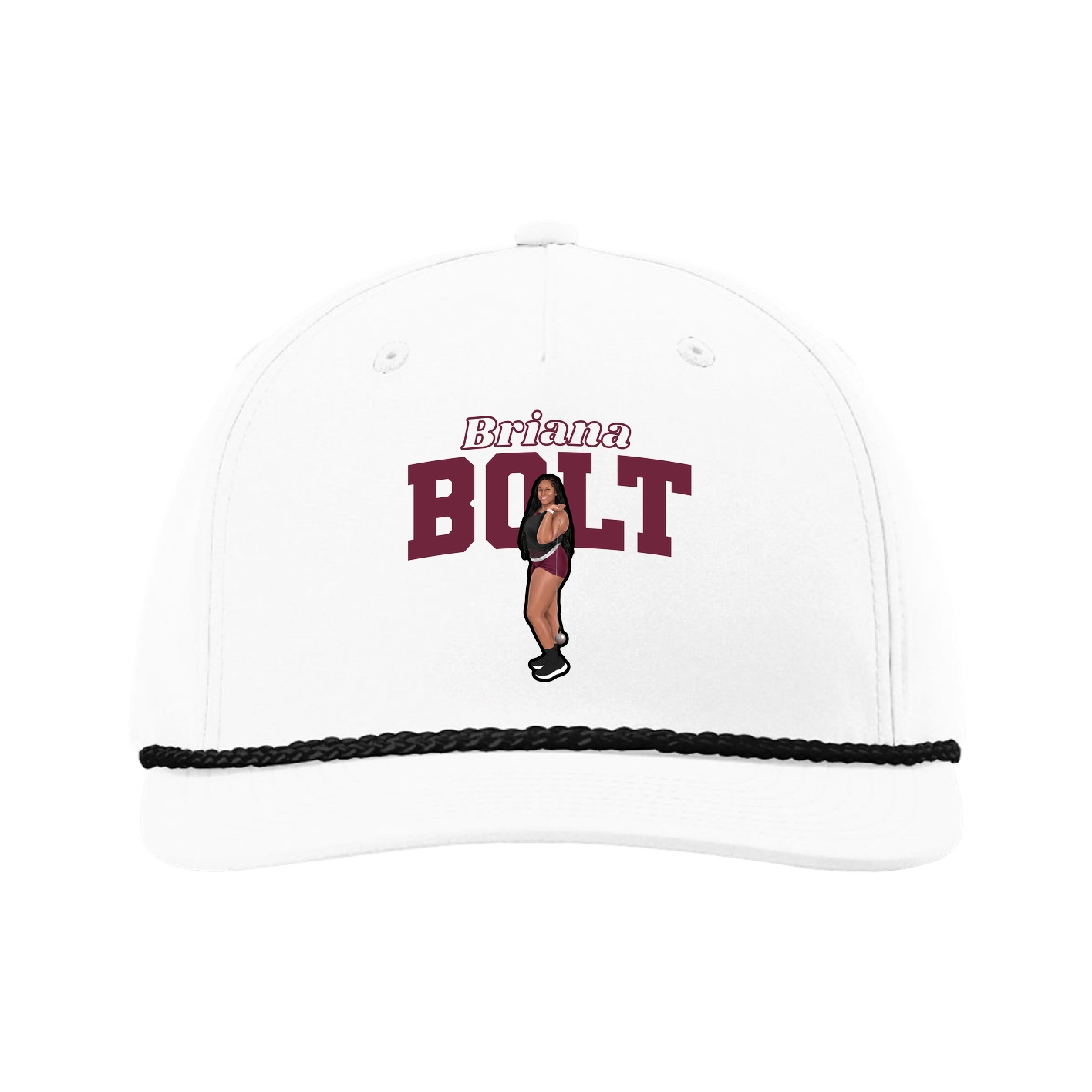 Five-Panel Classic Rope Cap — Name Arch in White