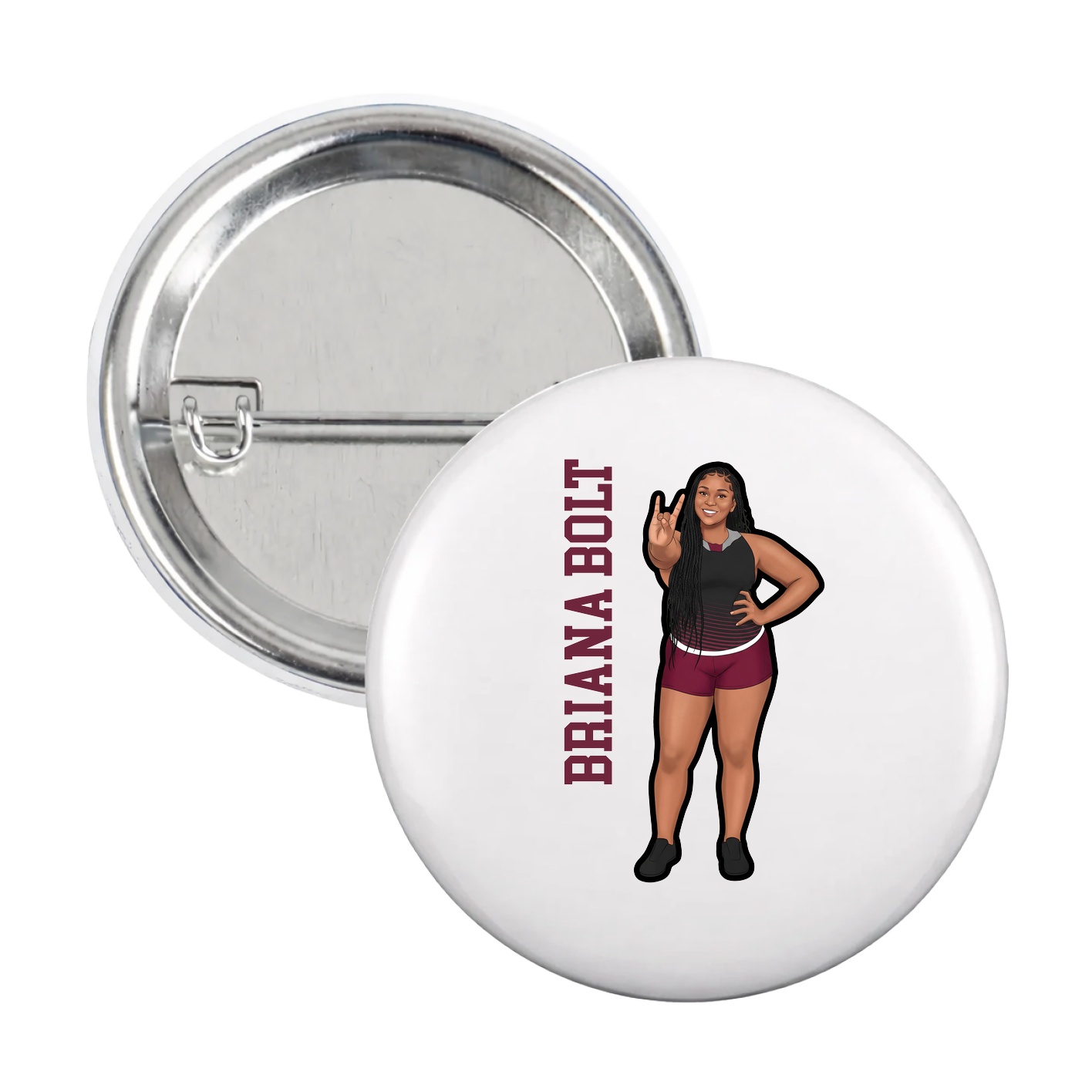 Game Day Button — Name Vertical in White