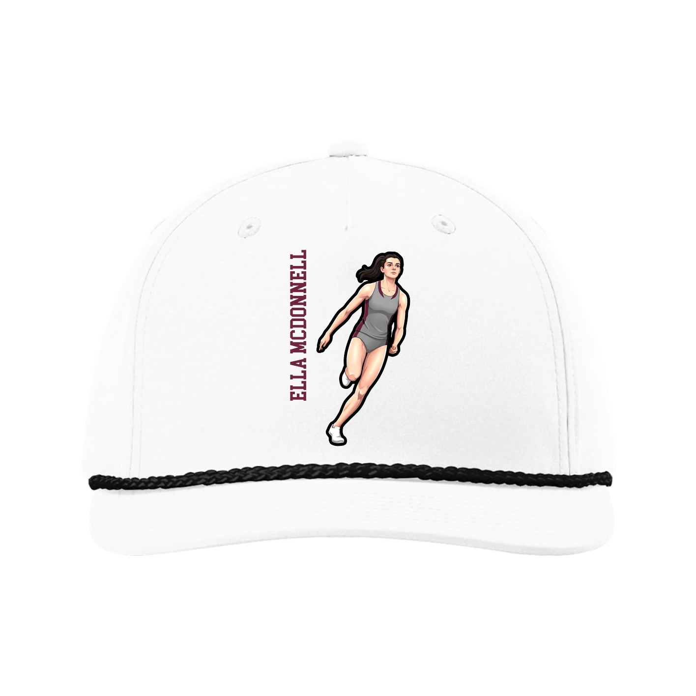 Five-Panel Classic Rope Cap — Name Vertical in White