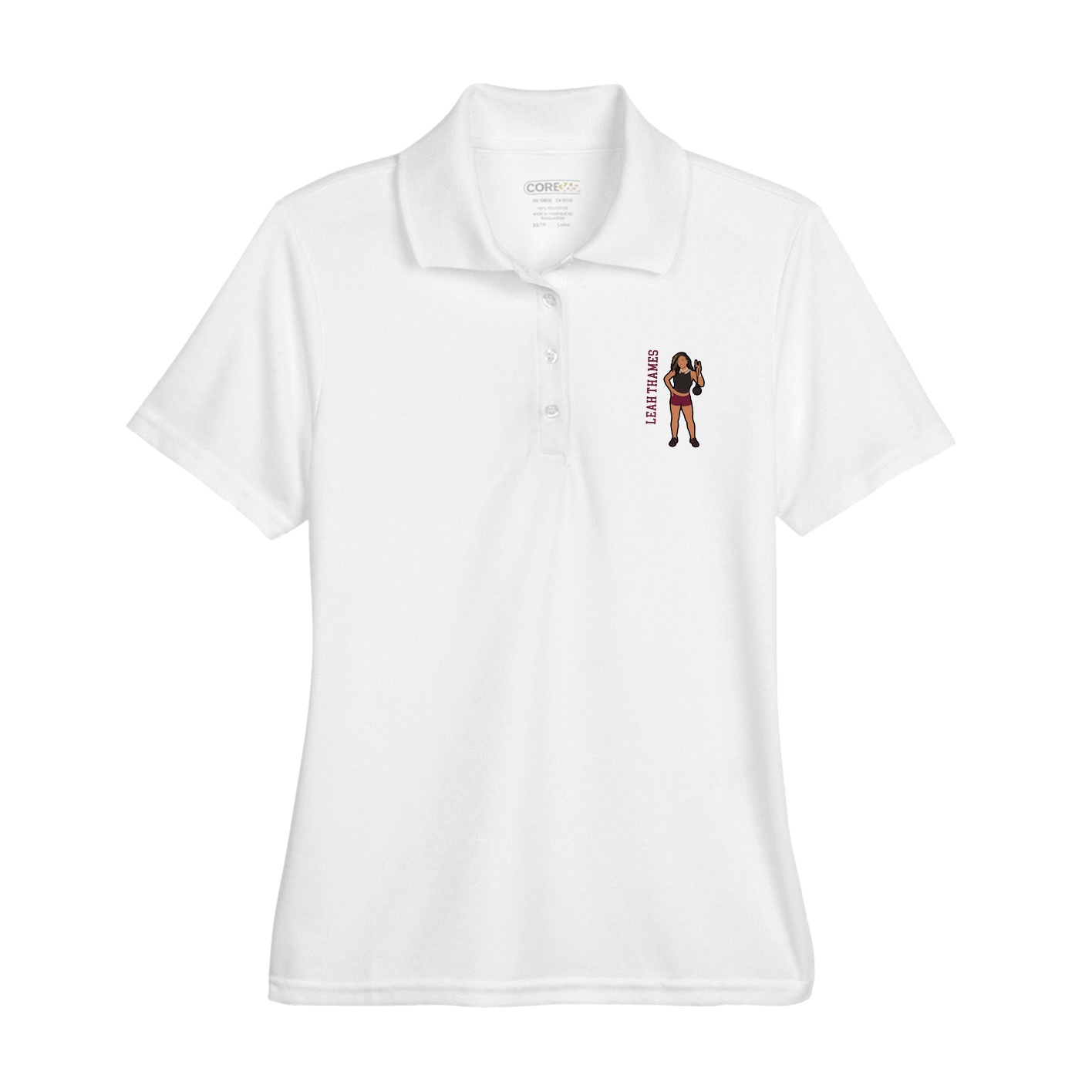 Womens Performance Polo — Name Vertical in White