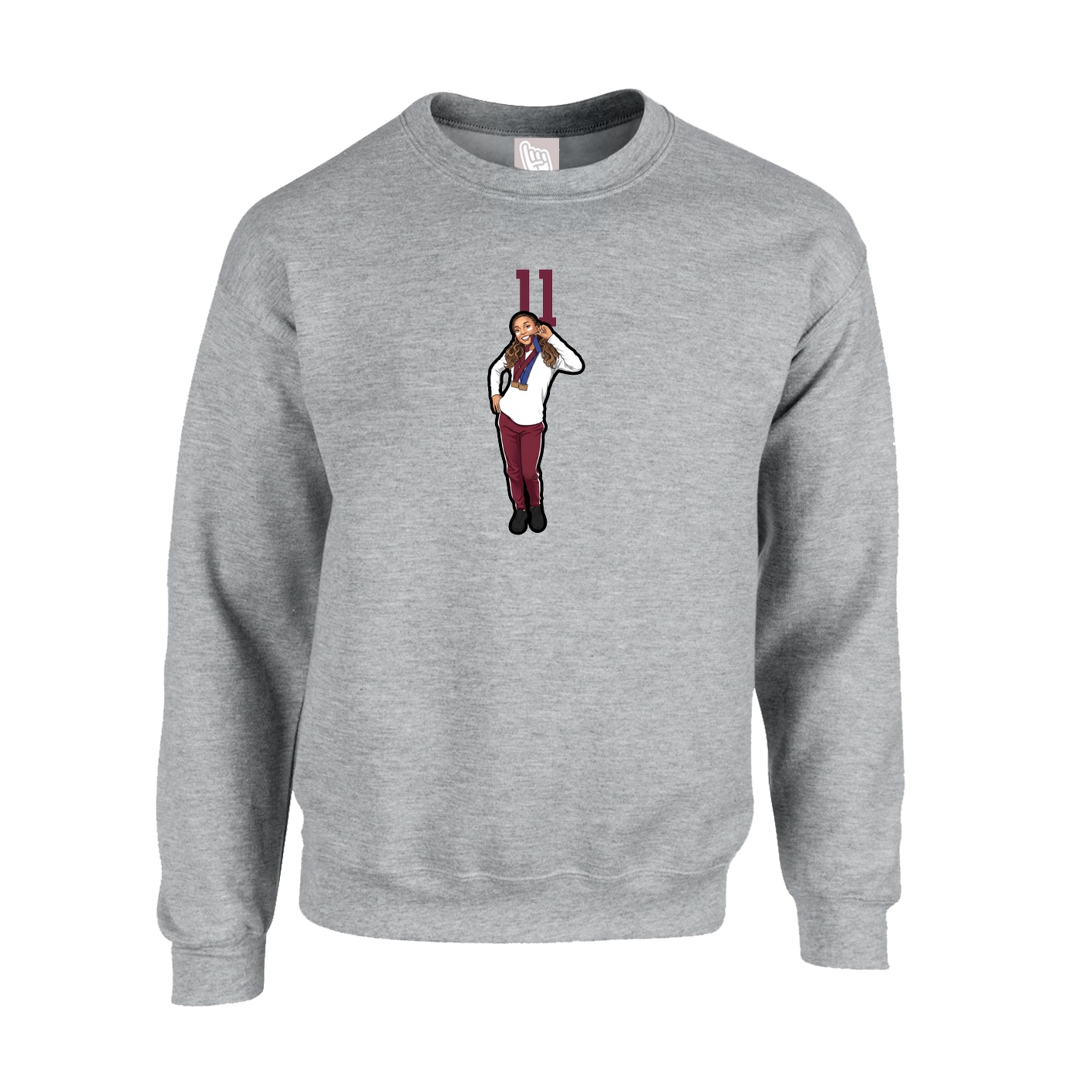 Fleece Crew — Number Top in Grey
