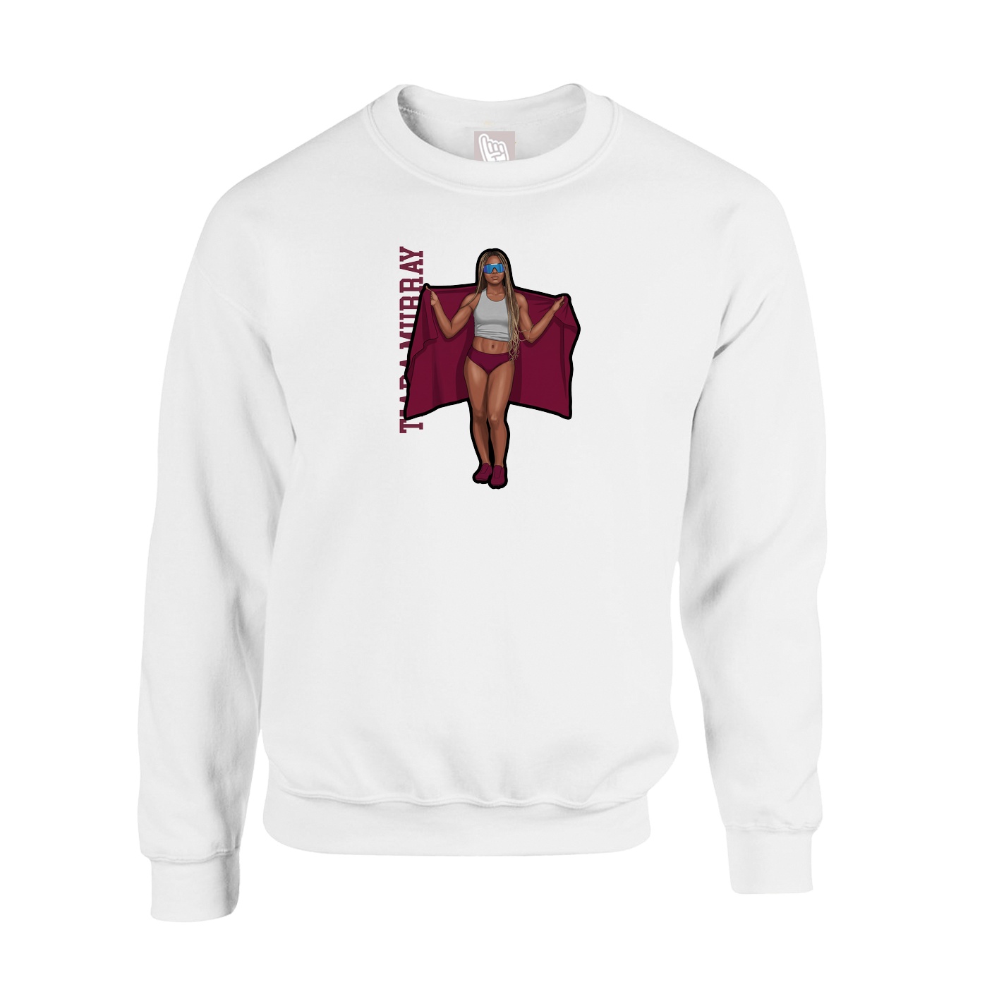 Fleece Crew — Name Vertical in White