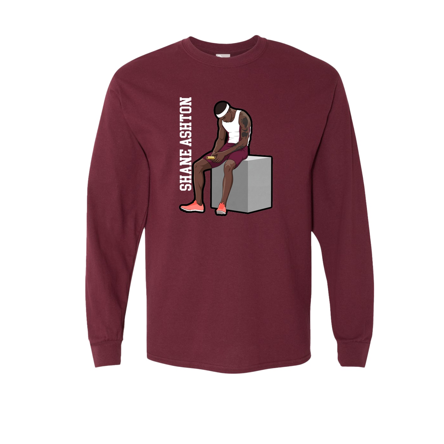 Long Sleeve Tee — Name Vertical in Maroon