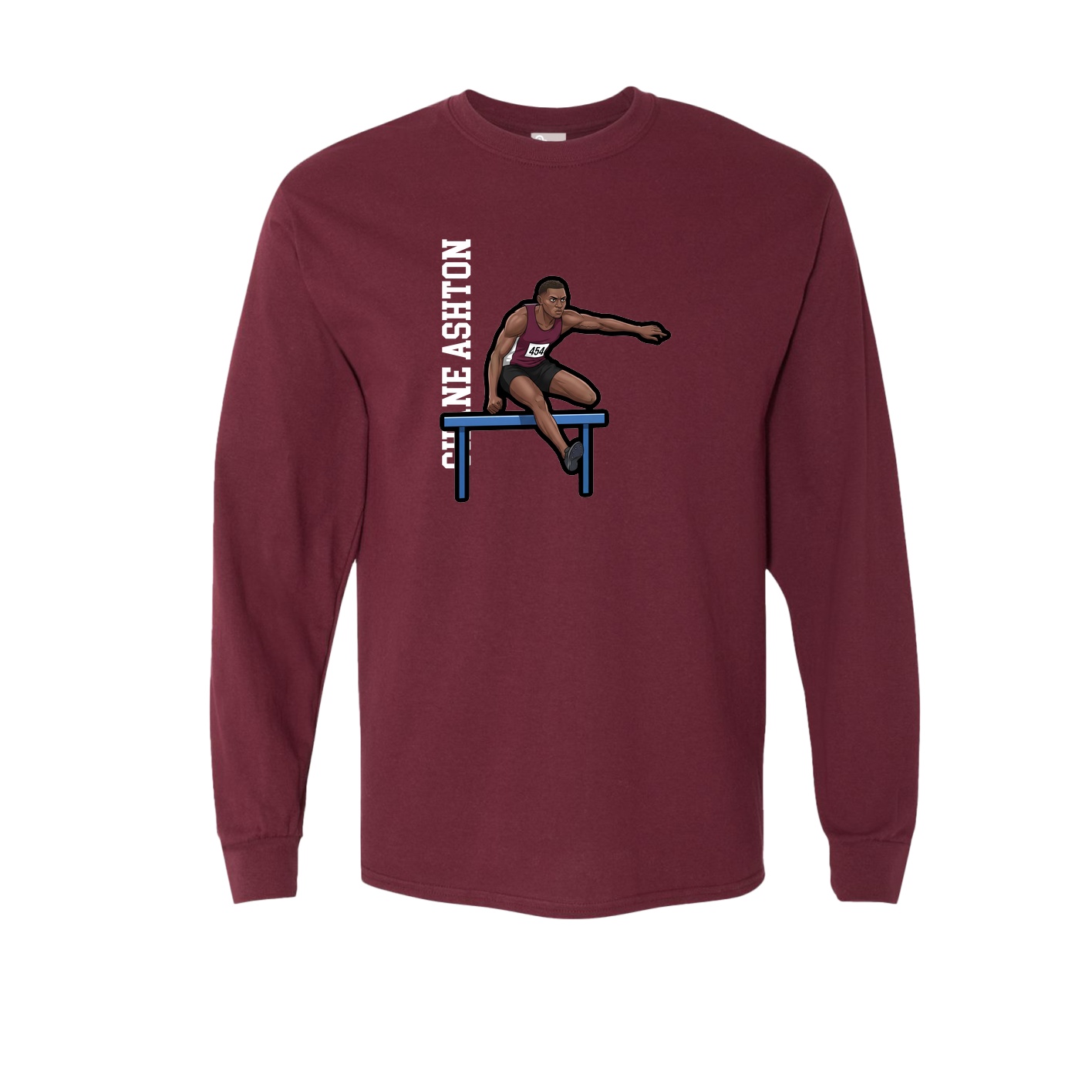 Long Sleeve Tee — Name Vertical in Maroon