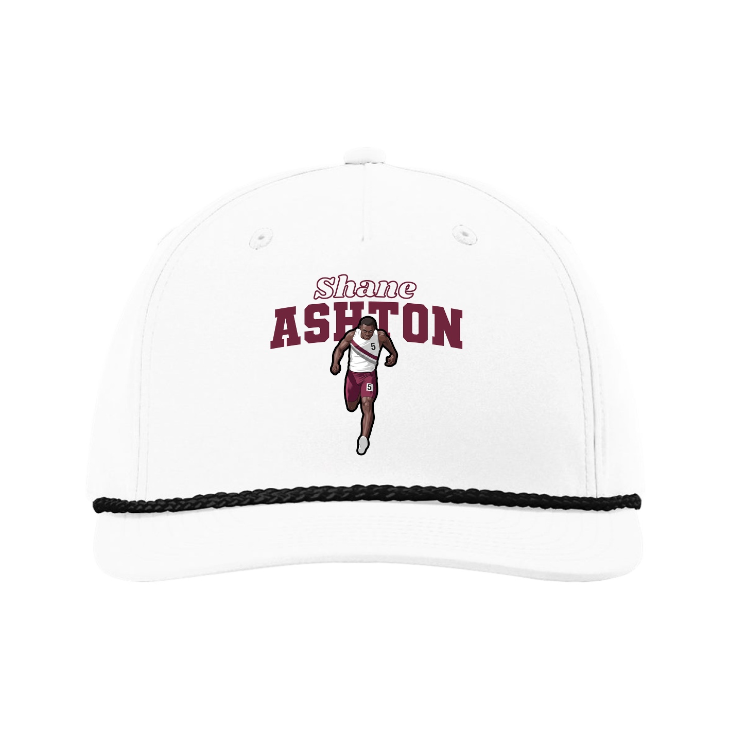 Five-Panel Classic Rope Cap — Name Arch in White
