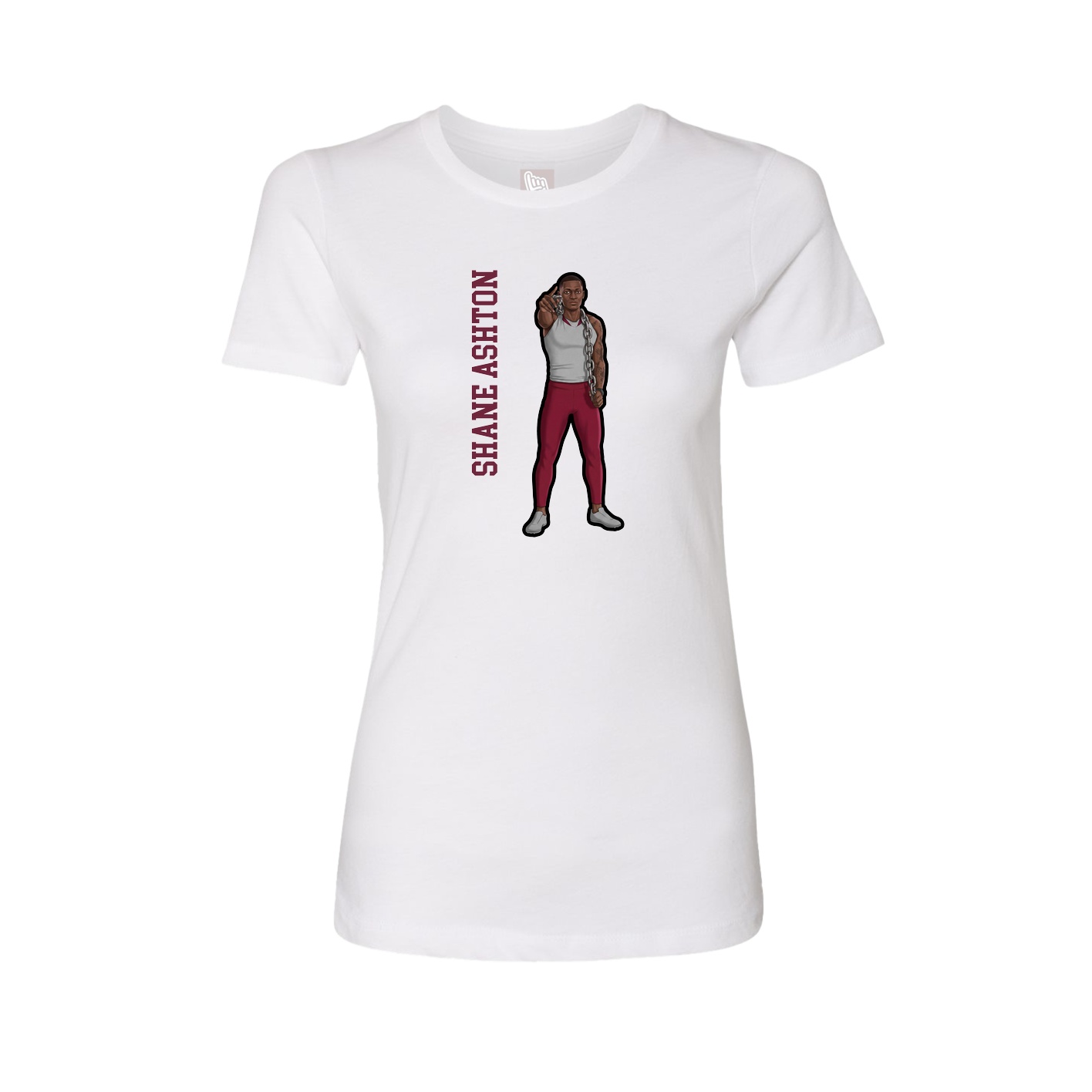 Womens Tee — Name Vertical in White