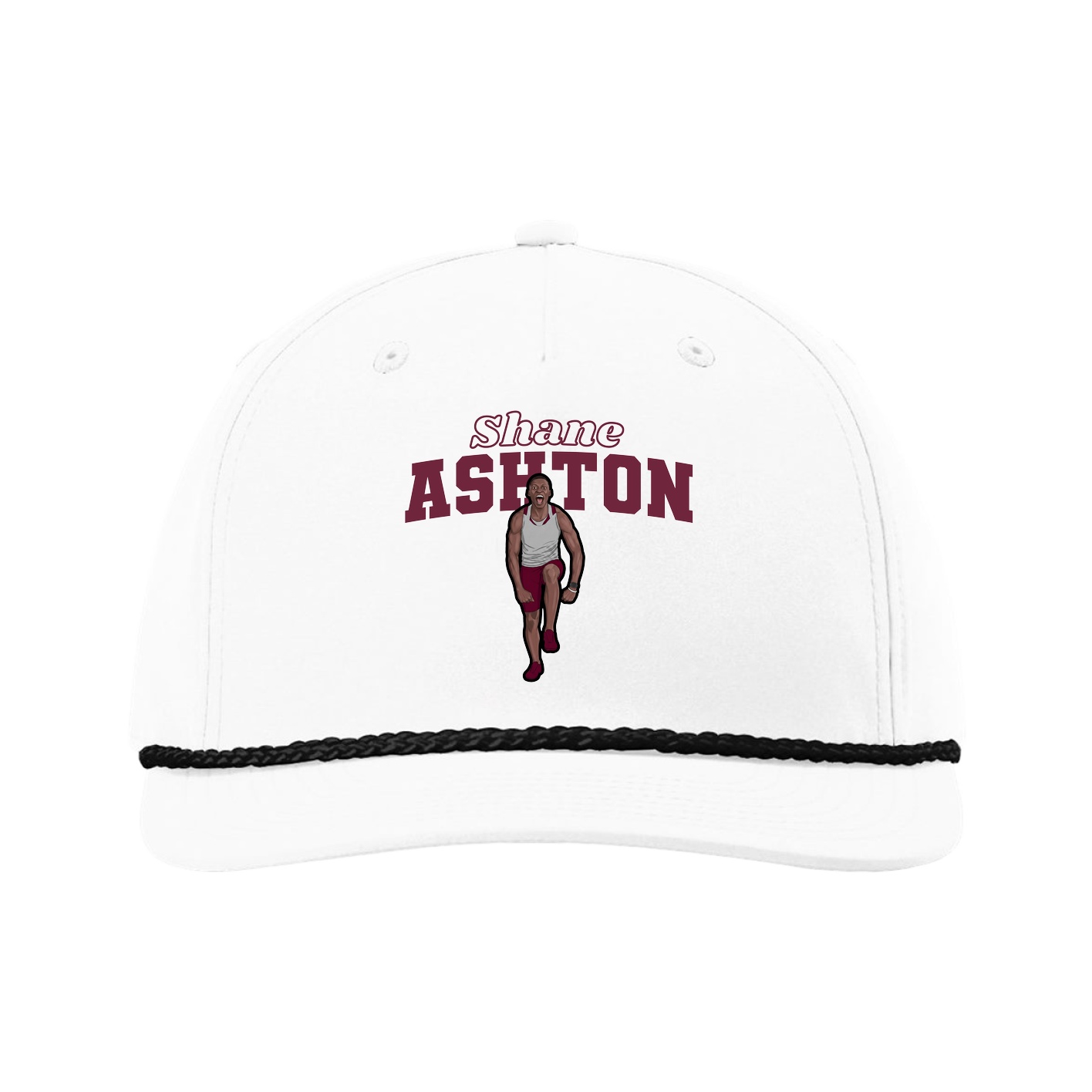 Five-Panel Classic Rope Cap — Name Arch in White