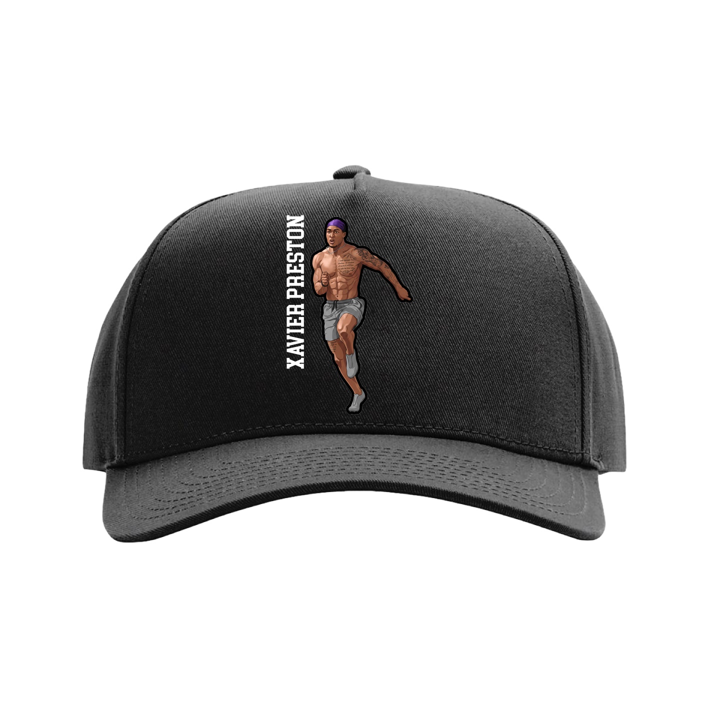 Full Fabric Five-Panel Champ Cap — Name Vertical in Black