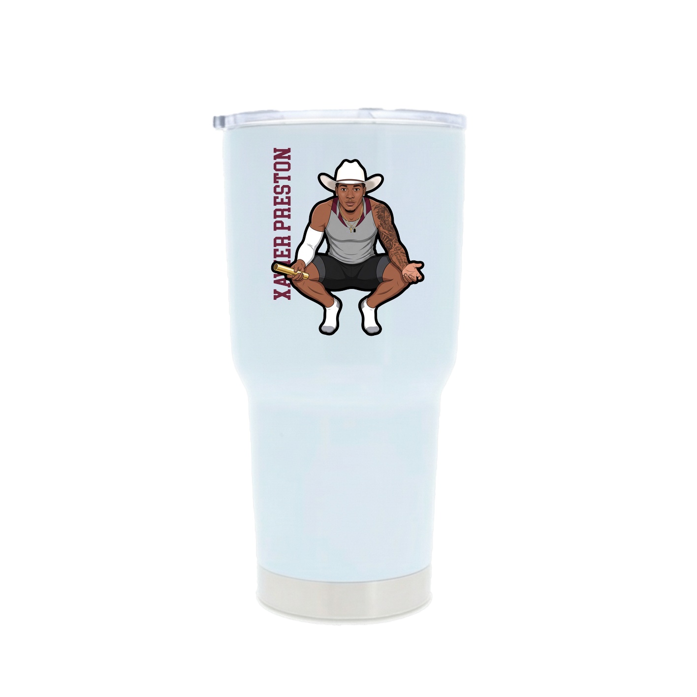 30oz Stainless Steel Tumbler — Name Vertical in White