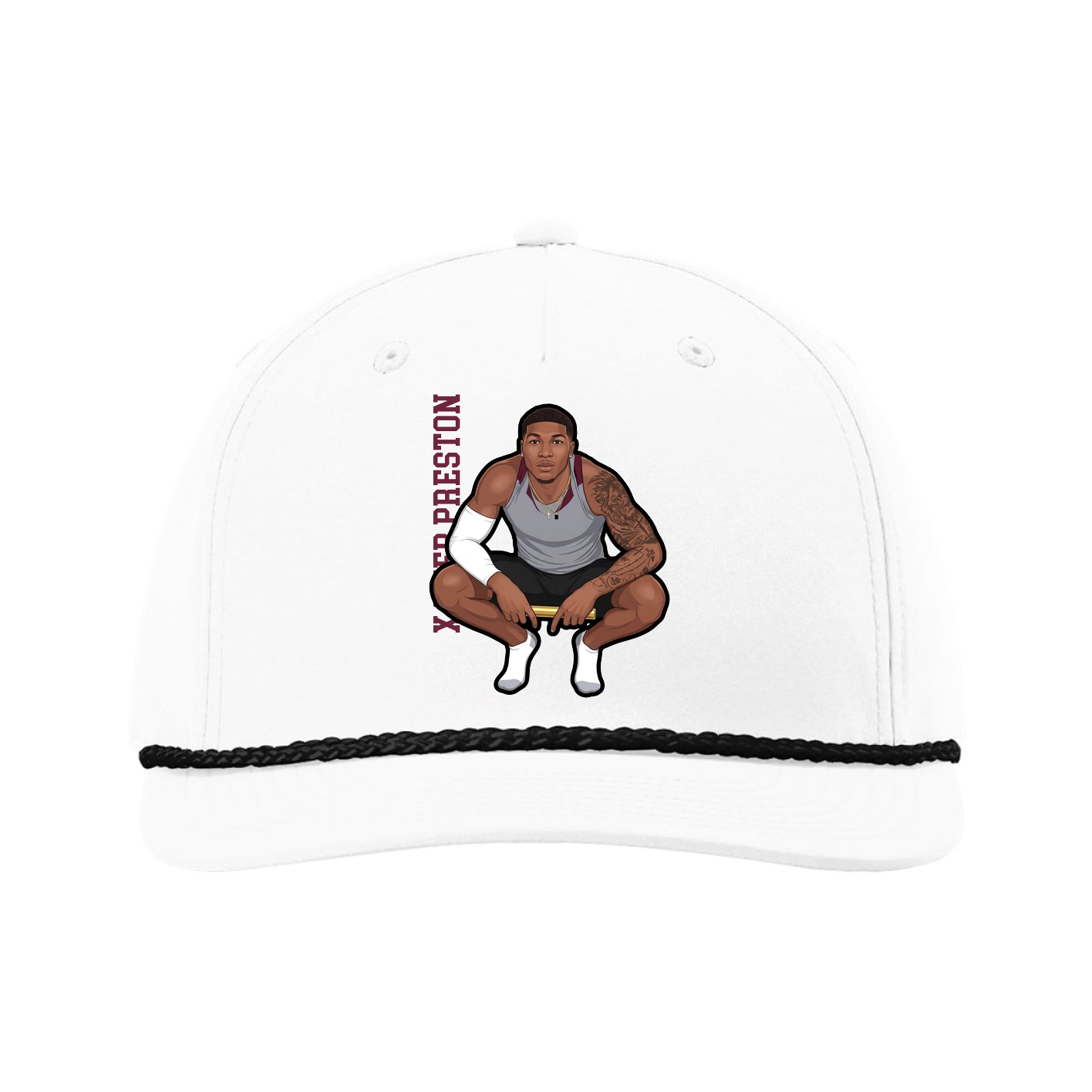 Five-Panel Classic Rope Cap — Name Vertical in White
