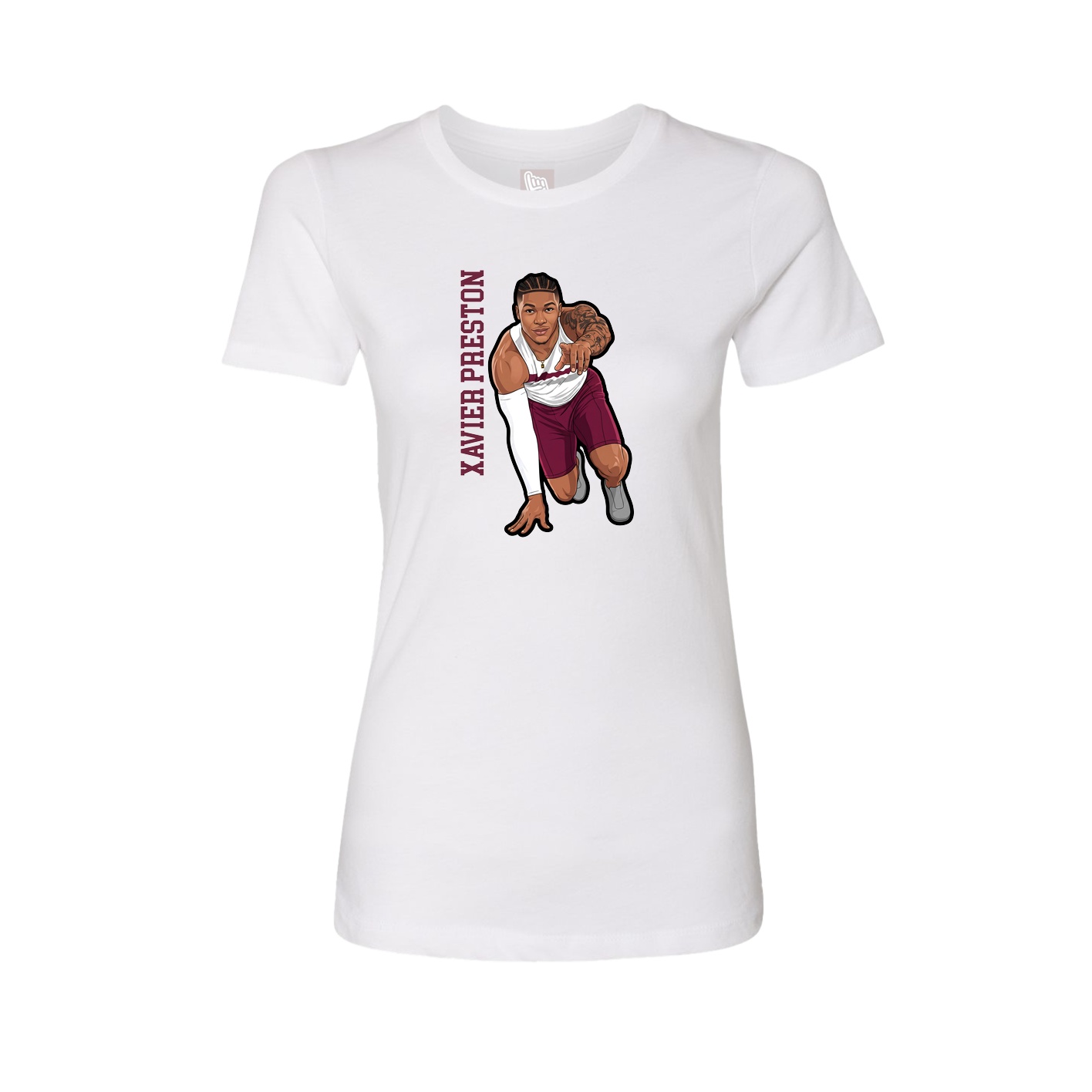 Womens Tee — Name Vertical in White