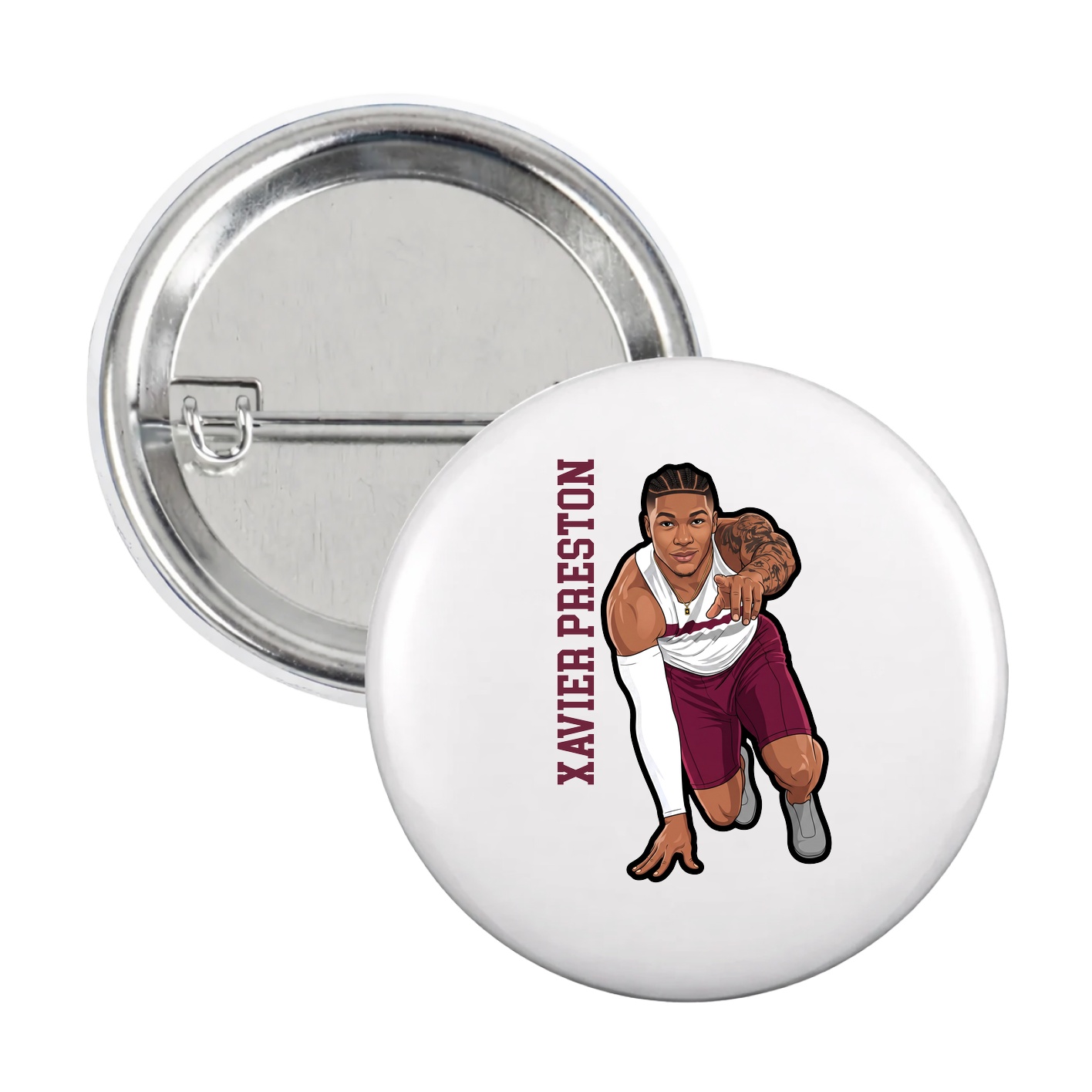 Game Day Button — Name Vertical in White