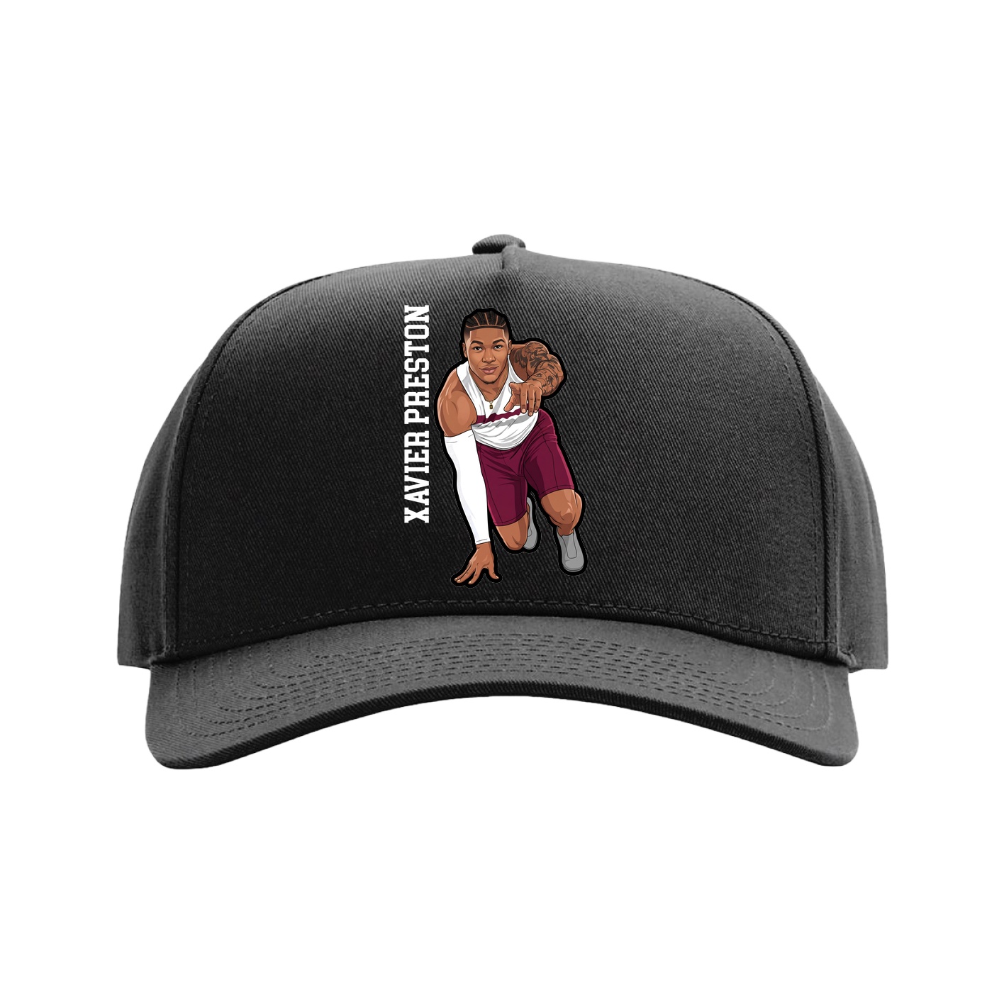 Full Fabric Five-Panel Champ Cap — Name Vertical in Black
