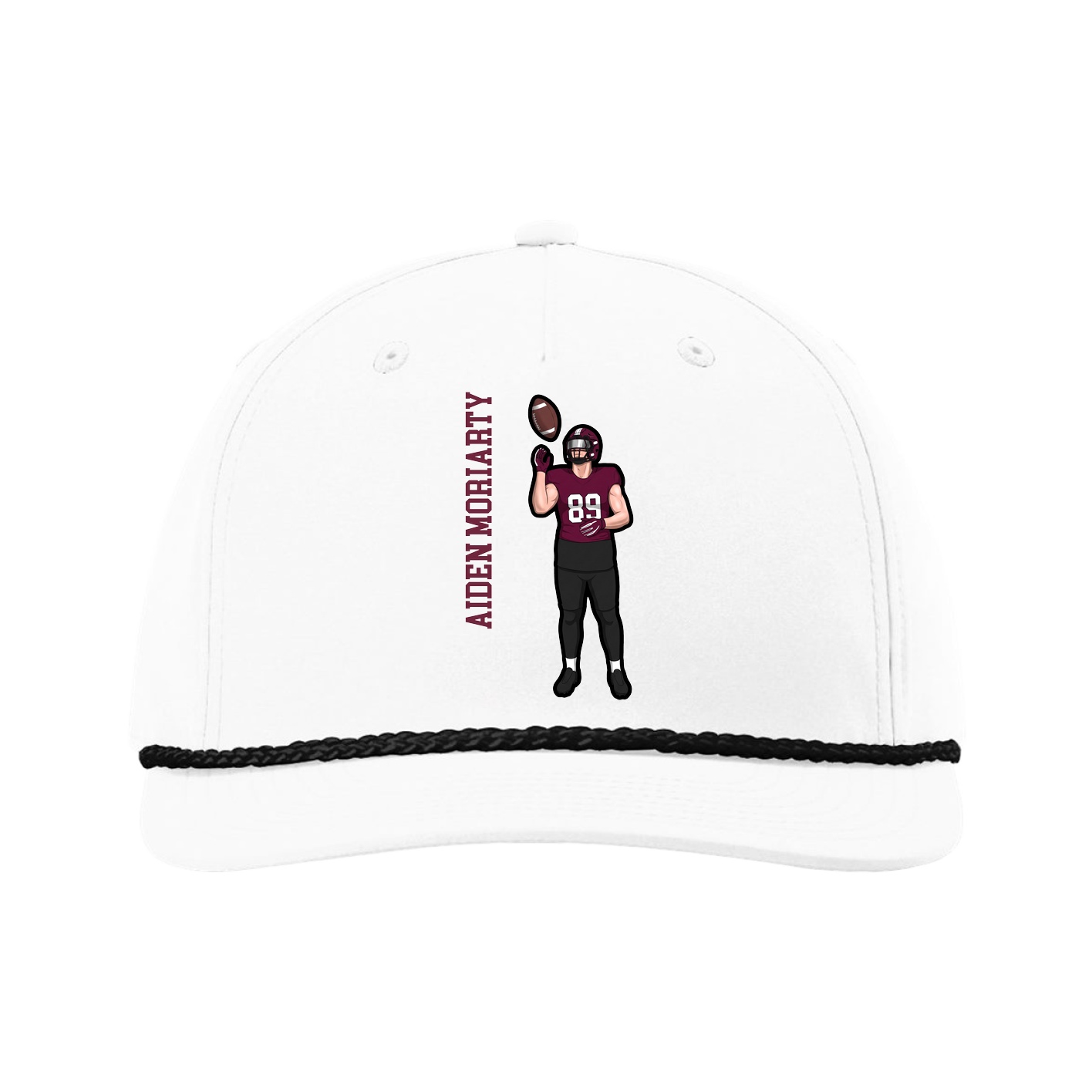Five-Panel Classic Rope Cap — Name Vertical in White