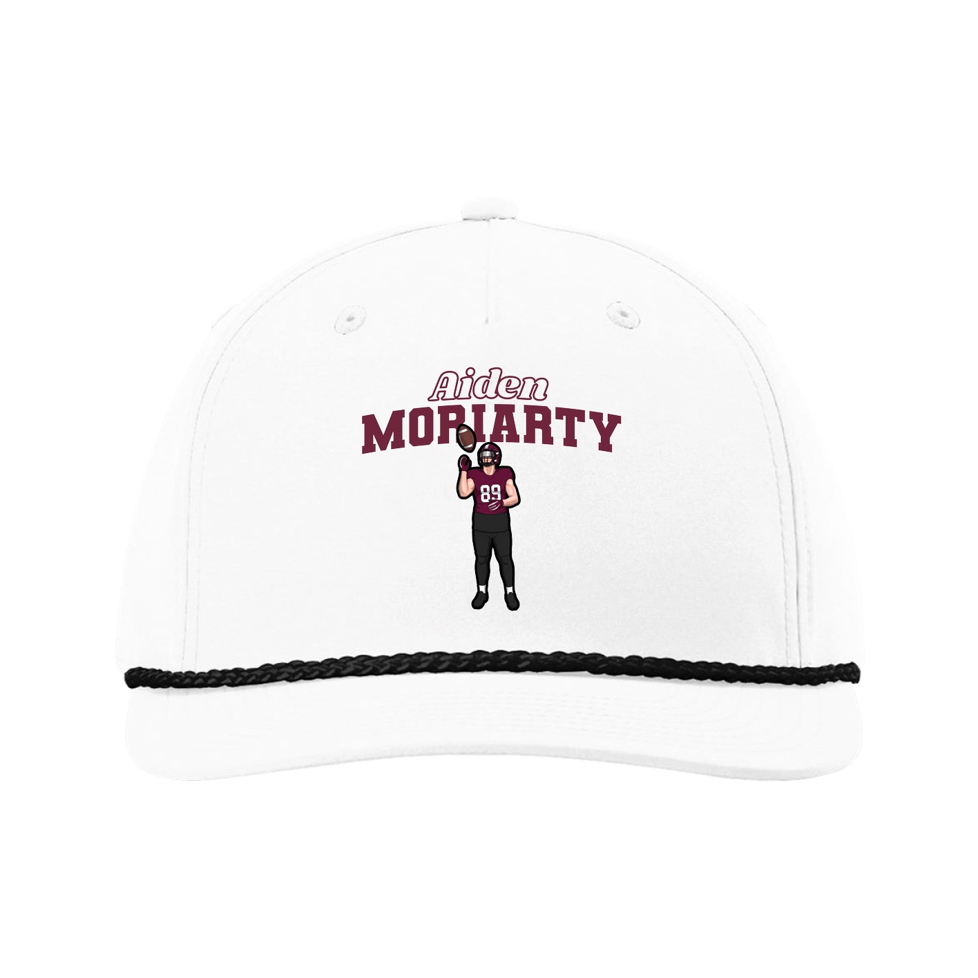 Five-Panel Classic Rope Cap — Name Arch in White