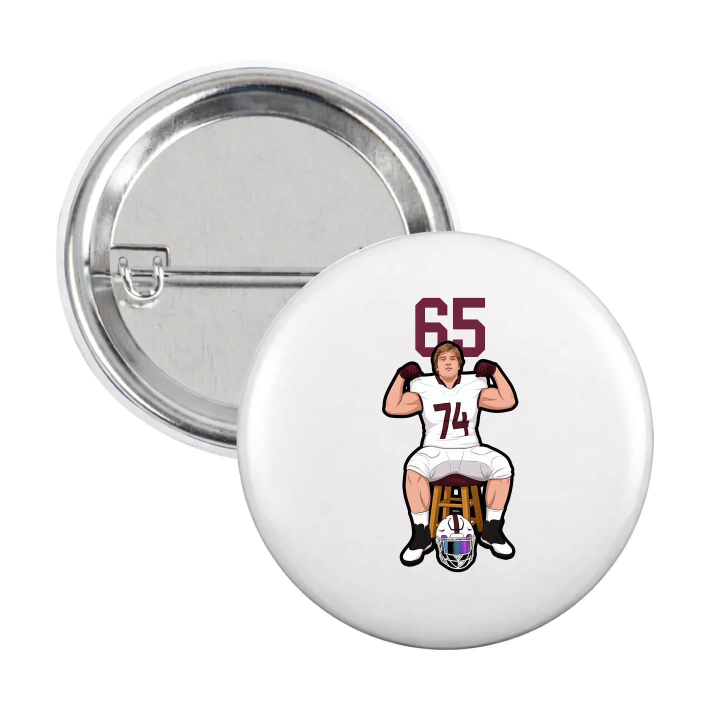 Game Day Button — Number Top in White