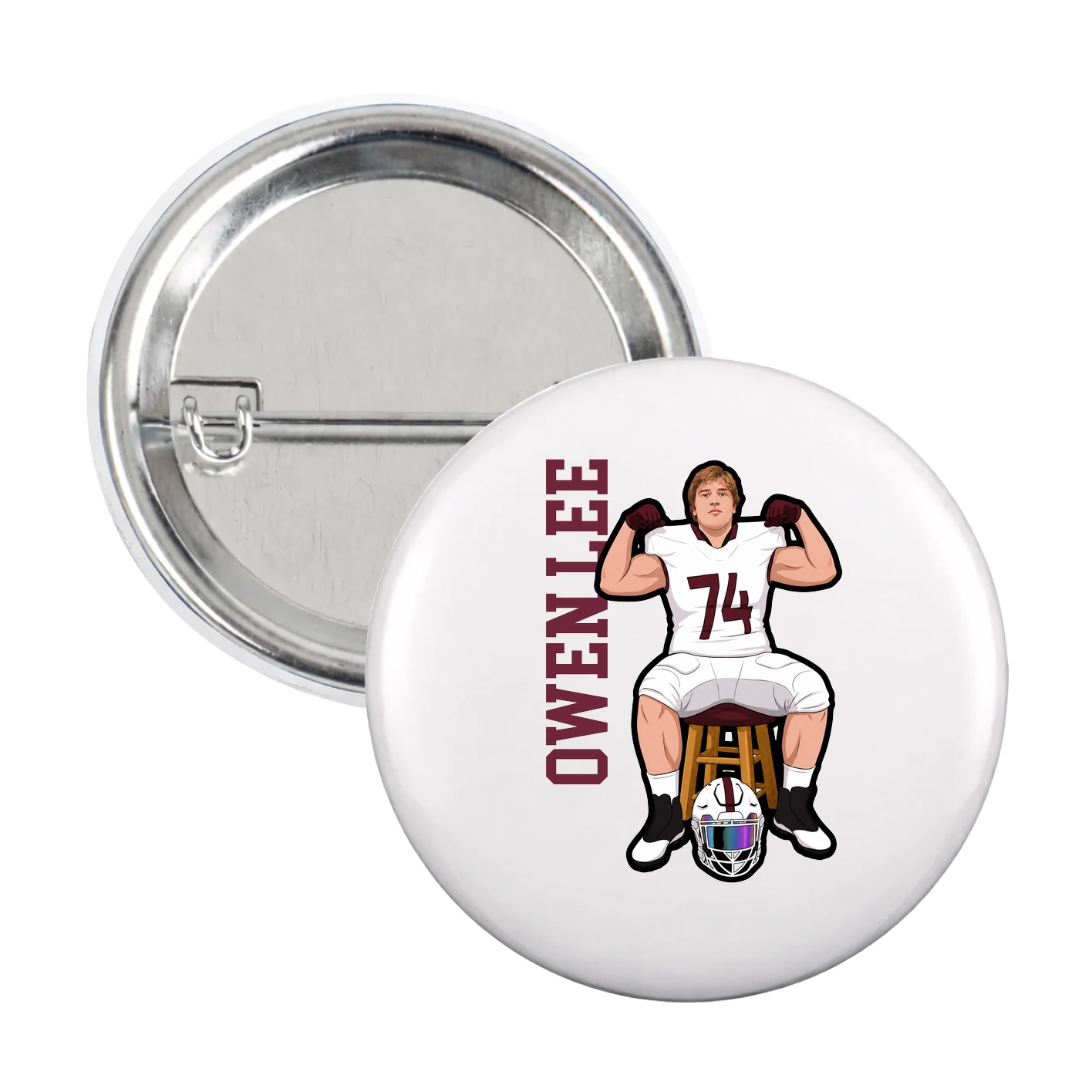 Game Day Button — Name Vertical in White