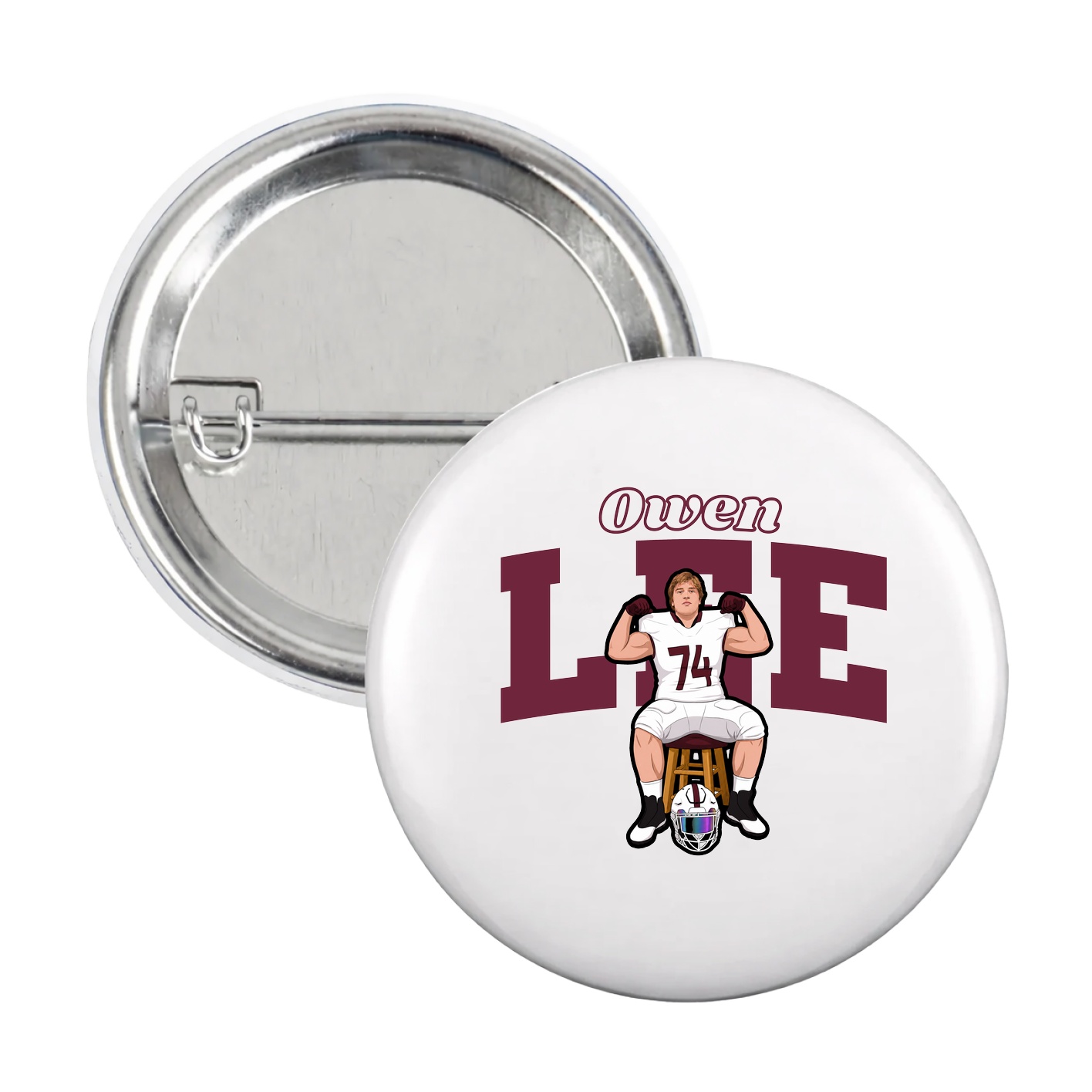Game Day Button — Name Arch in White