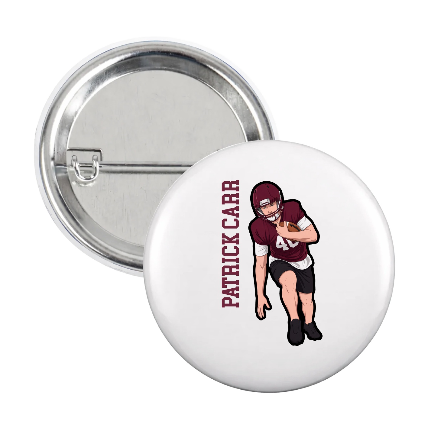 Game Day Button — Name Vertical in White