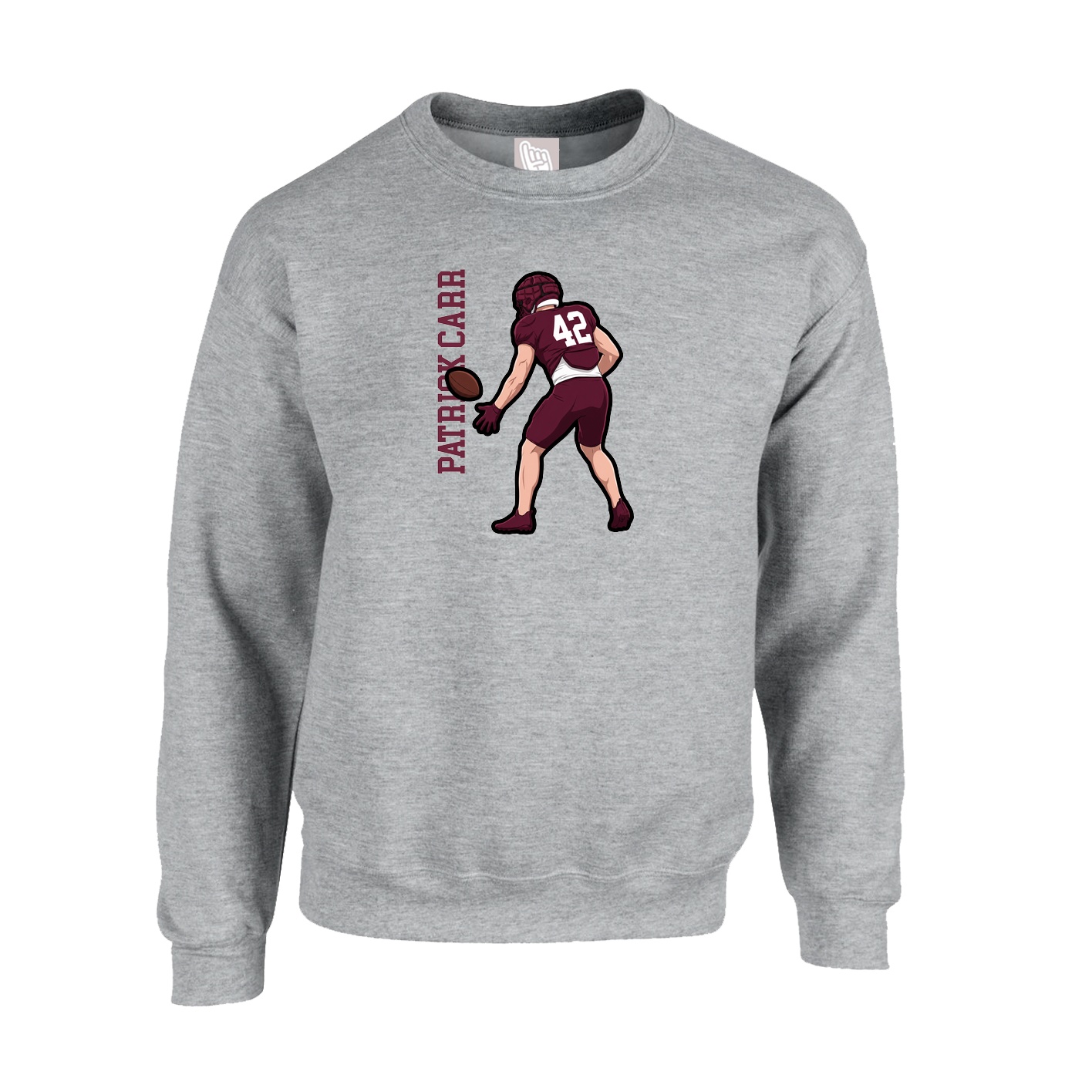 Fleece Crew — Name Vertical in Grey