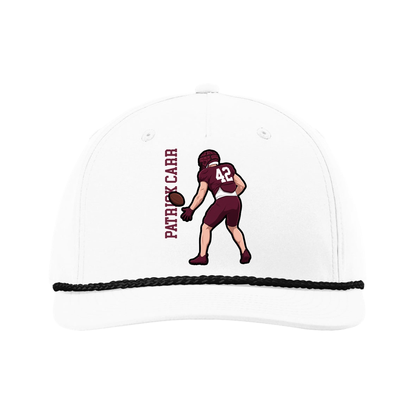 Five-Panel Classic Rope Cap — Name Vertical in White