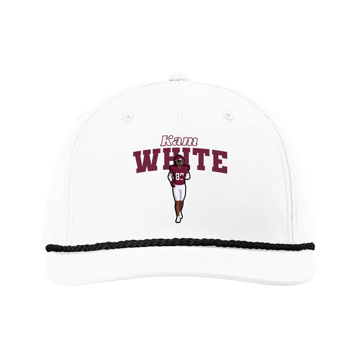 Five-Panel Classic Rope Cap — Name Arch in White