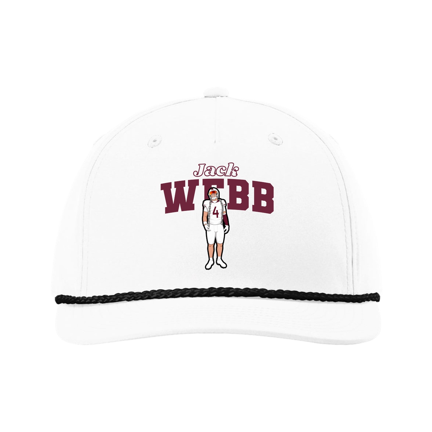 Five-Panel Classic Rope Cap — Name Arch in White