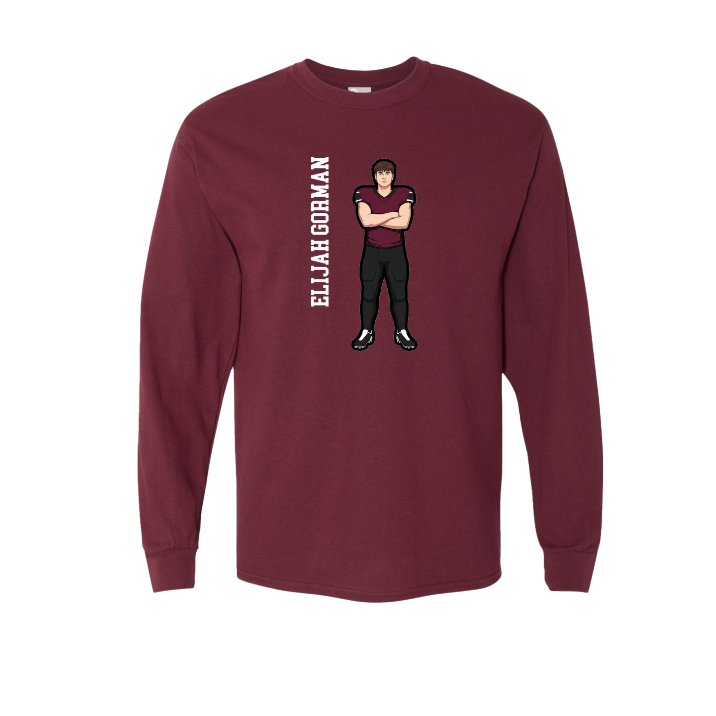 Long Sleeve Tee — Name Vertical in Maroon