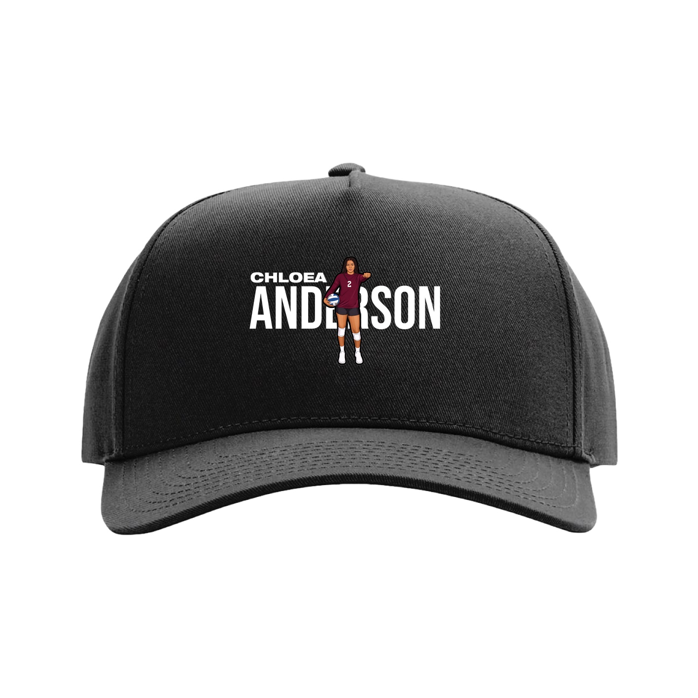 Full Fabric Five-Panel Champ Cap — Player Name in Black
