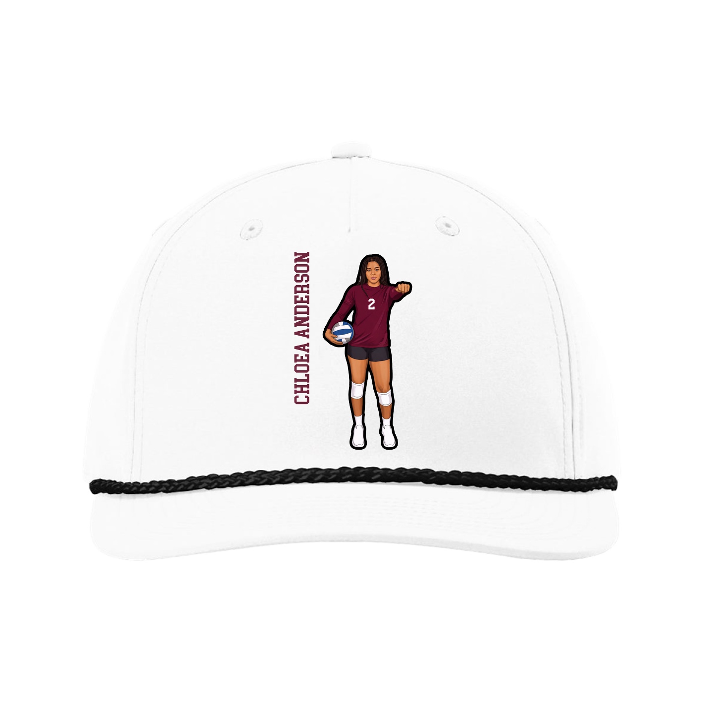 Five-Panel Classic Rope Cap — Name Vertical in White