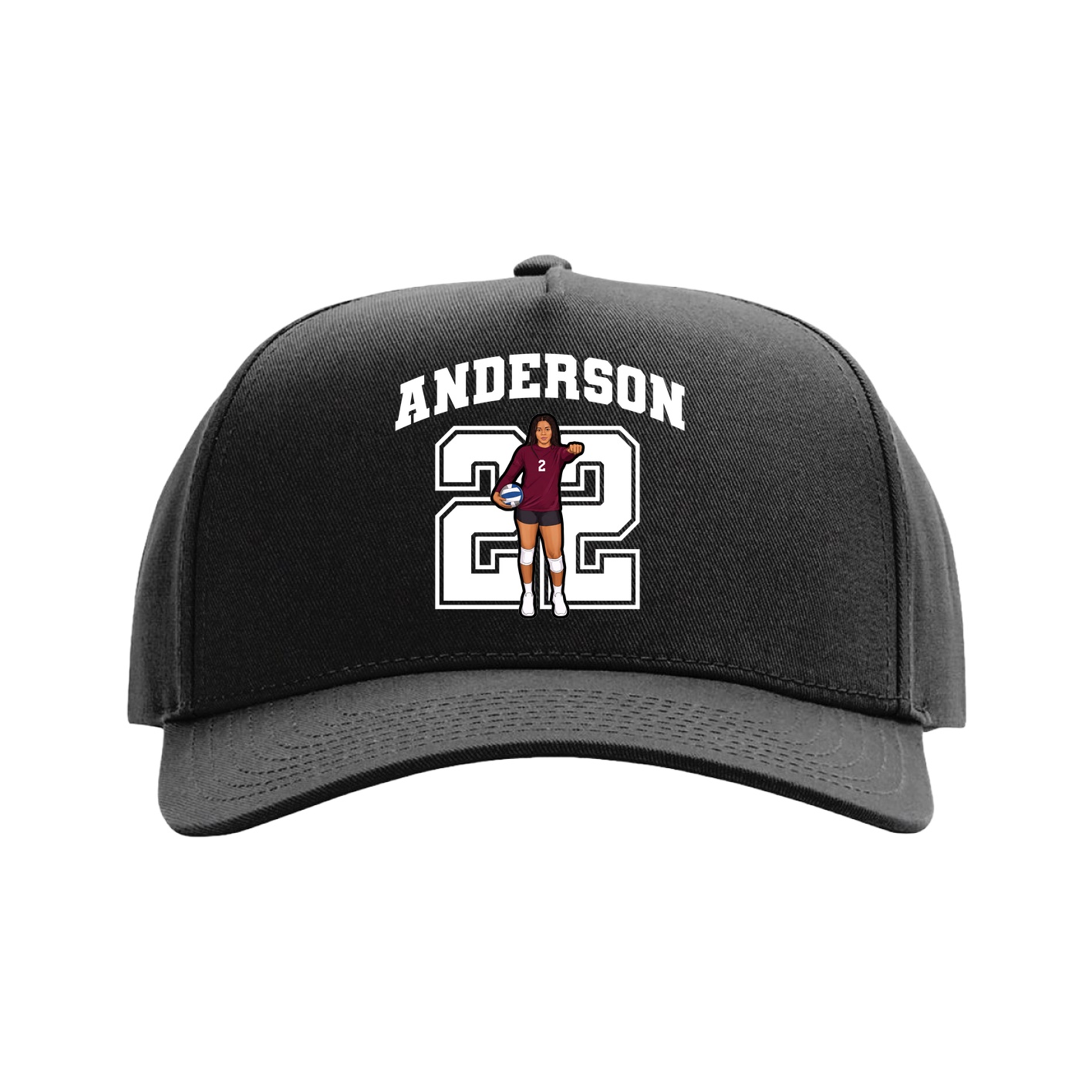 Full Fabric Five-Panel Champ Cap — Number in Black