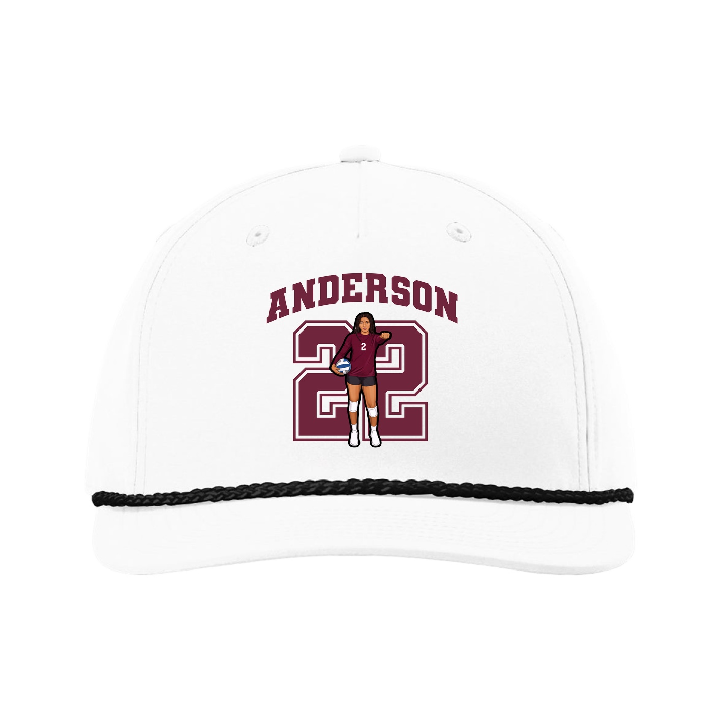 Five-Panel Classic Rope Cap — Number in White