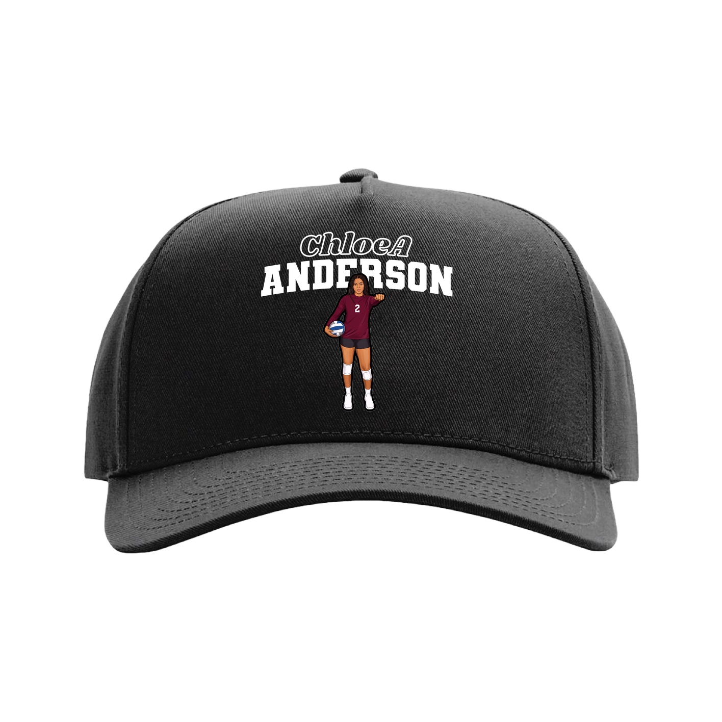 Full Fabric Five-Panel Champ Cap — Name Arch in Black