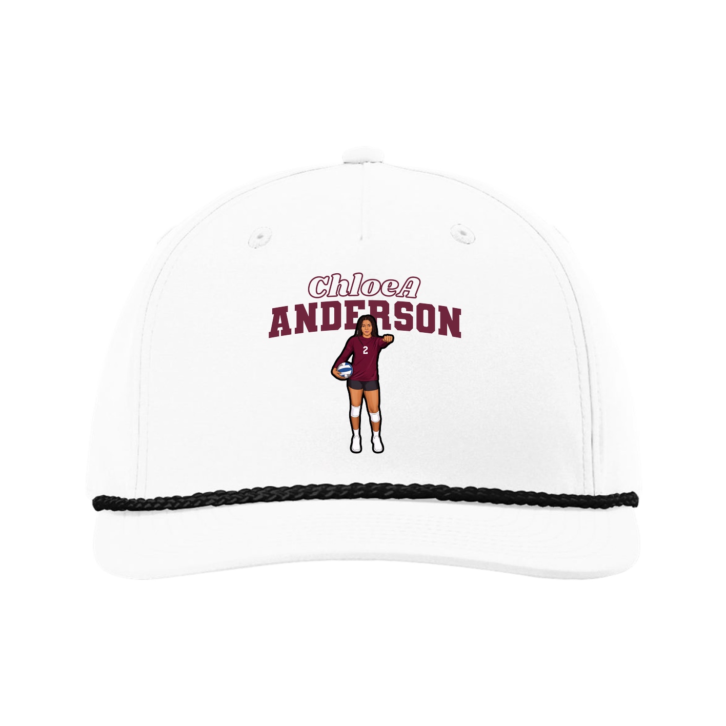 Five-Panel Classic Rope Cap — Name Arch in White