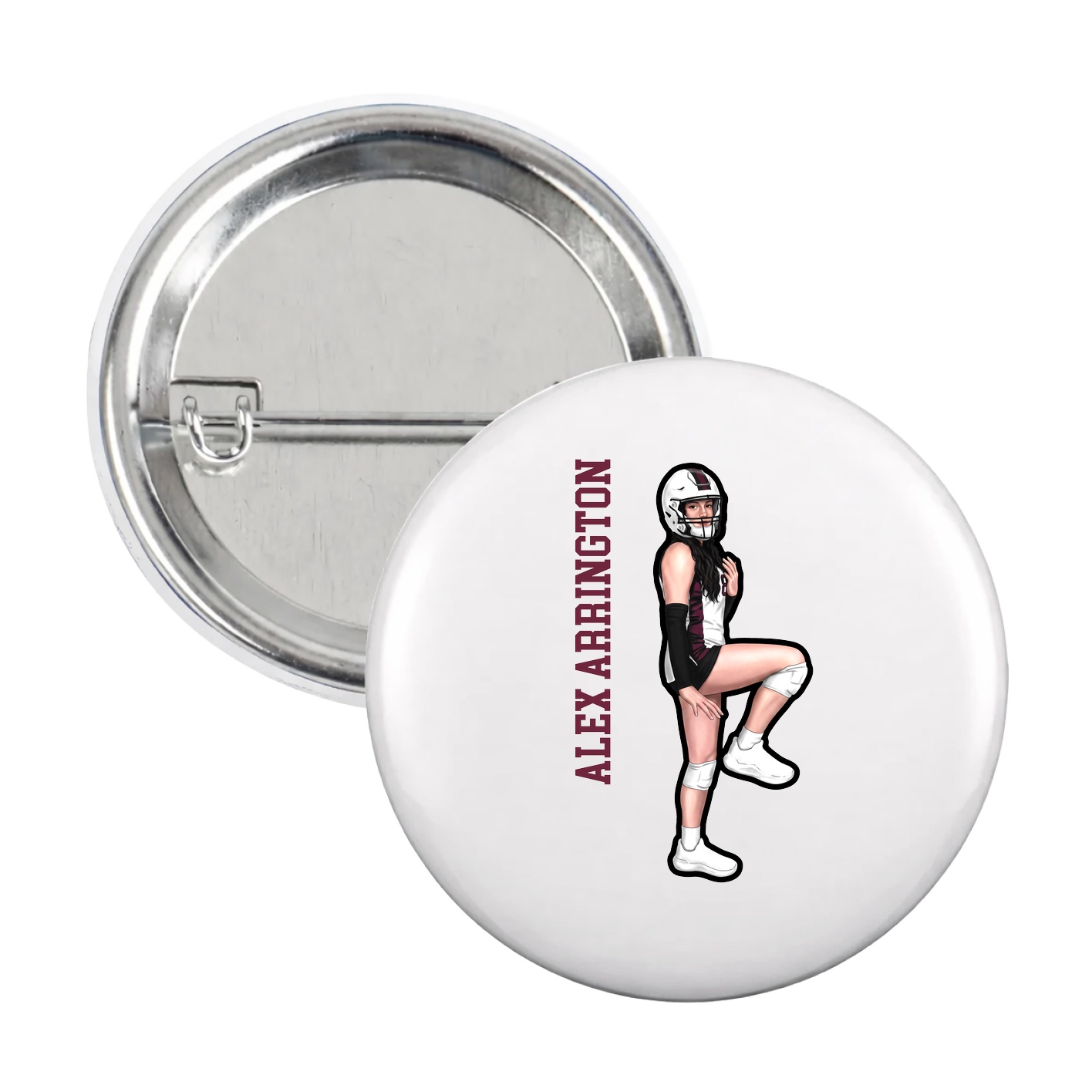 Game Day Button — Name Vertical in White