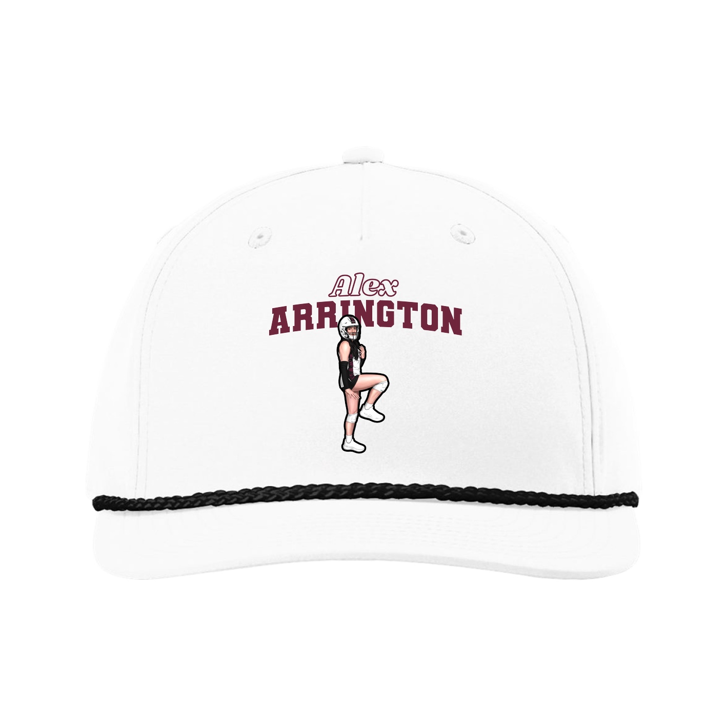 Five-Panel Classic Rope Cap — Name Arch in White