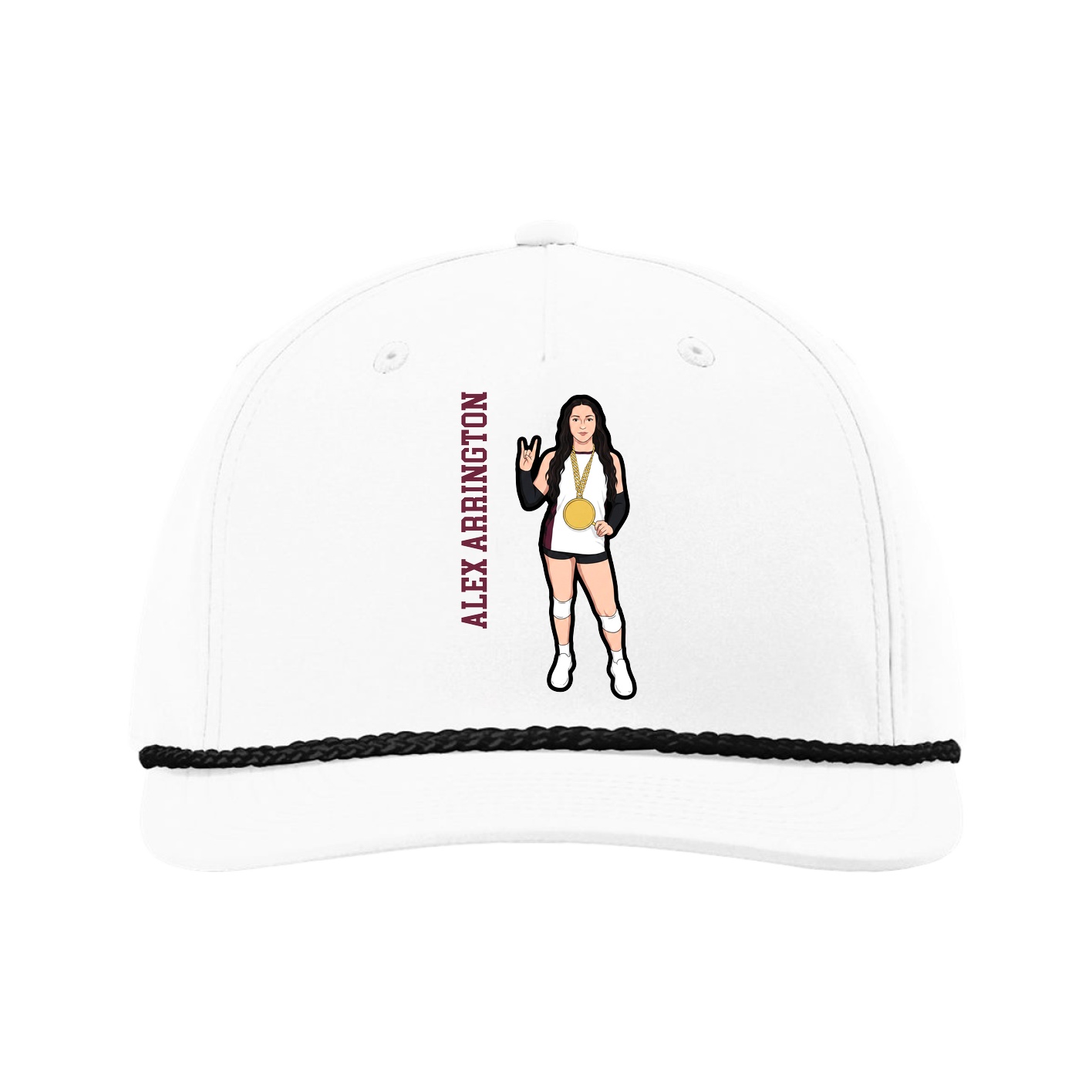 Five-Panel Classic Rope Cap — Name Vertical in White