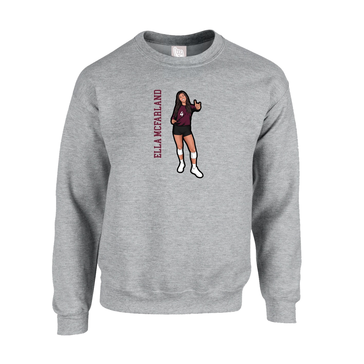 Fleece Crew — Name Vertical in Grey