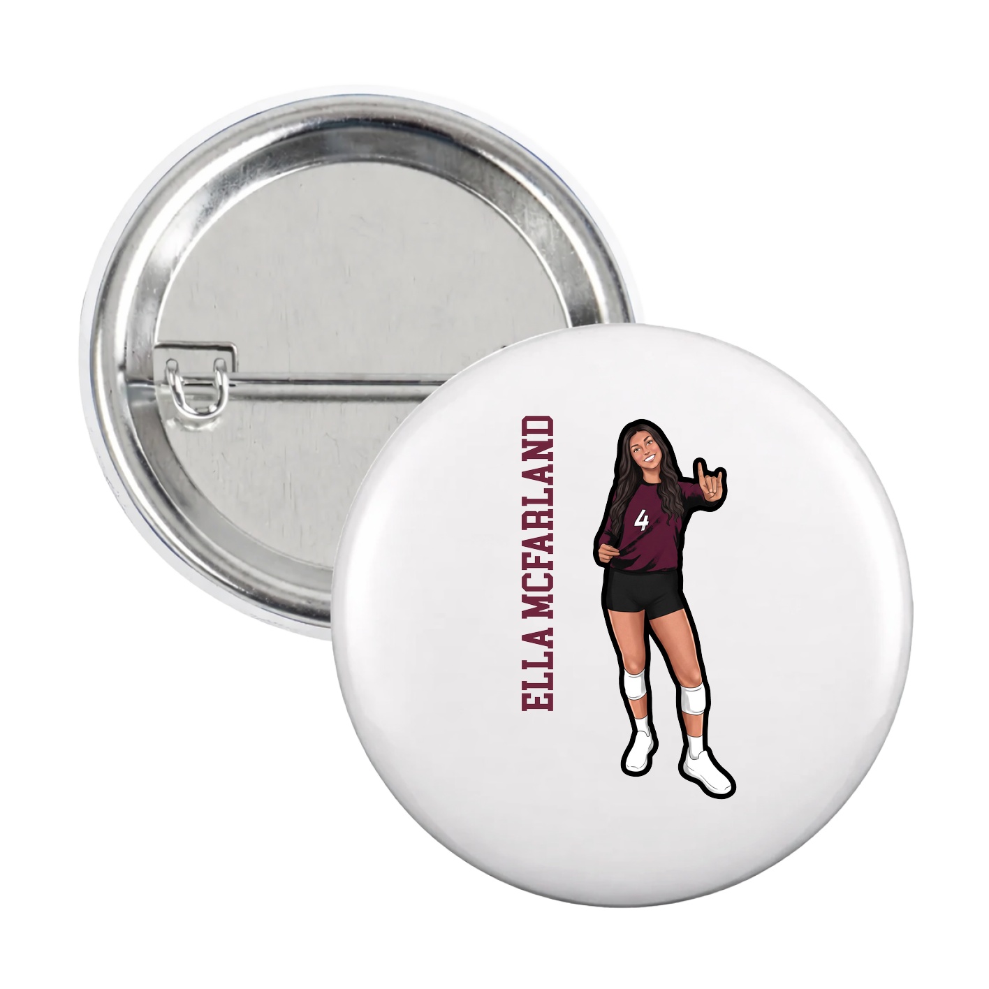 Game Day Button — Name Vertical in White